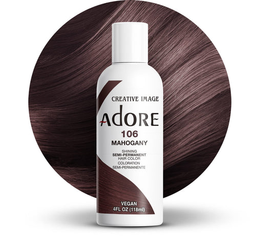 Adore Semi Permanent Hair Color - Vegan and Cruelty-Free Purple Hair Dye - 4 Fl Oz - 106 Mahogany (Pack of 1)