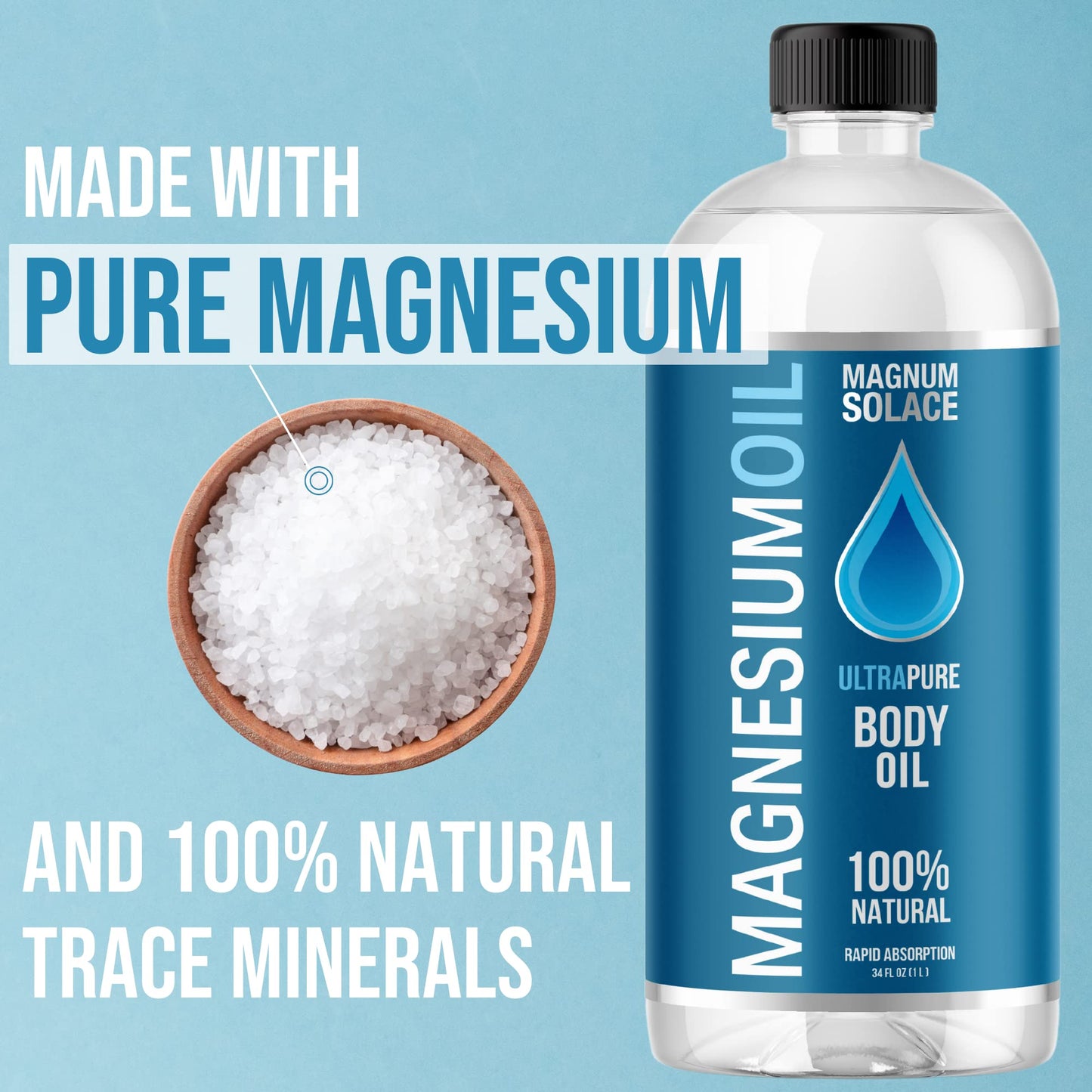 Magnesium Oil for Muscles Magnesium Bath Soak - Large 1 Liter (34 oz) for Use in Salt Bath, Foot Soaks or to Refill Magnesium Oil Spray Bottles - Great Alternative to Magnesium Bath Flakes