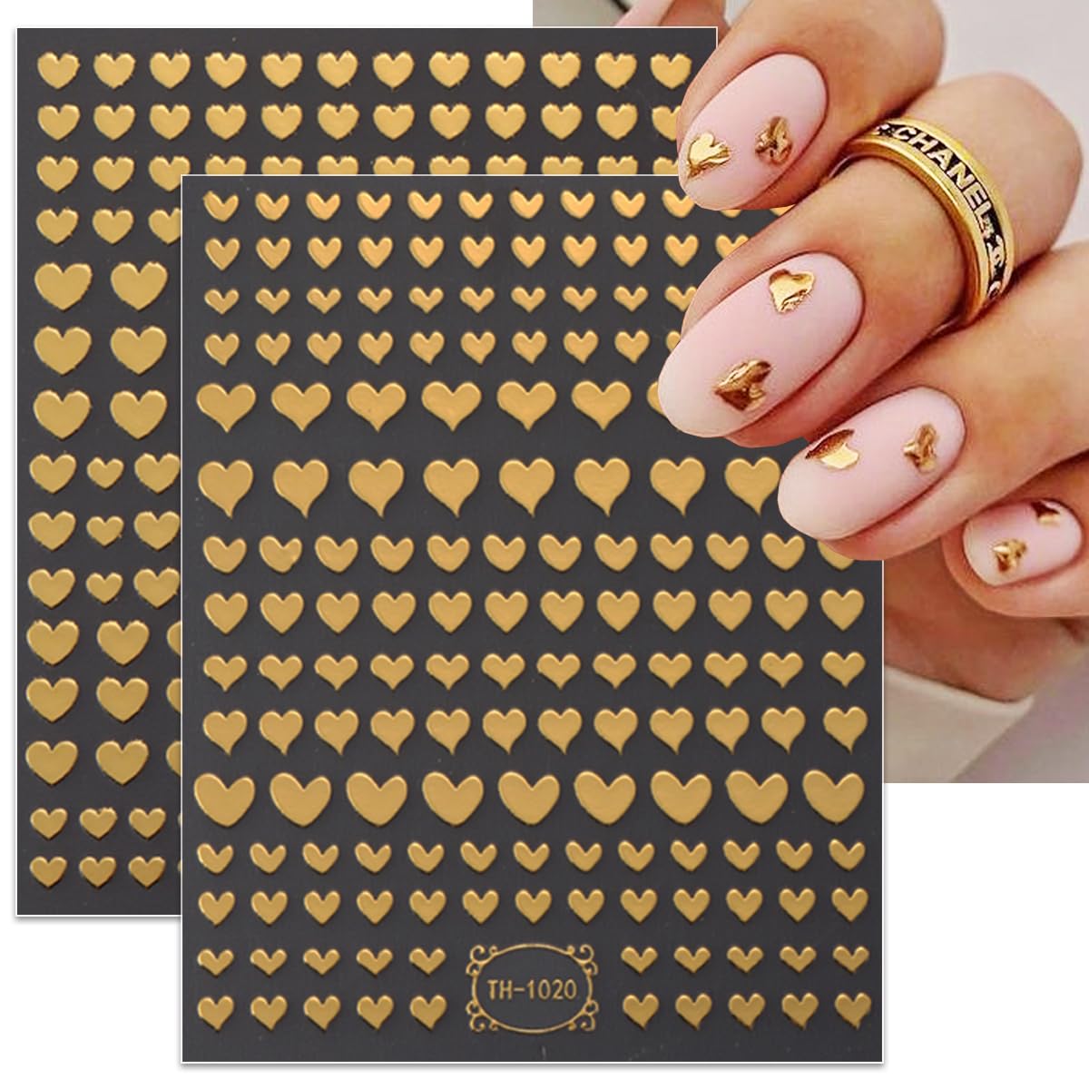 6 Sheets Valentine's Day Nail Art Stickers Heart Nail Stickers Self-Adhesive Metal Gold Silver Pink Bronzing Heart Charm Nail Stickers for Acrylic Nail Tips Design False Nail Supplies for Women