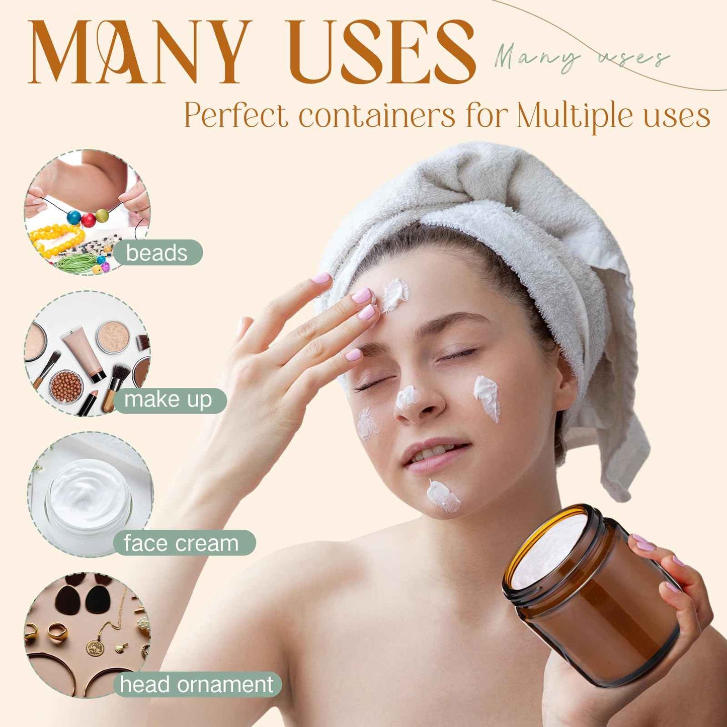 Patelai 4 oz Glass Jars with Lids, 4 Pack Amber Cosmetic Jars with Black Lids Leakproof and Dishwasher Safe for Travel Storage Makeup, Cream,Lotion,Ointments