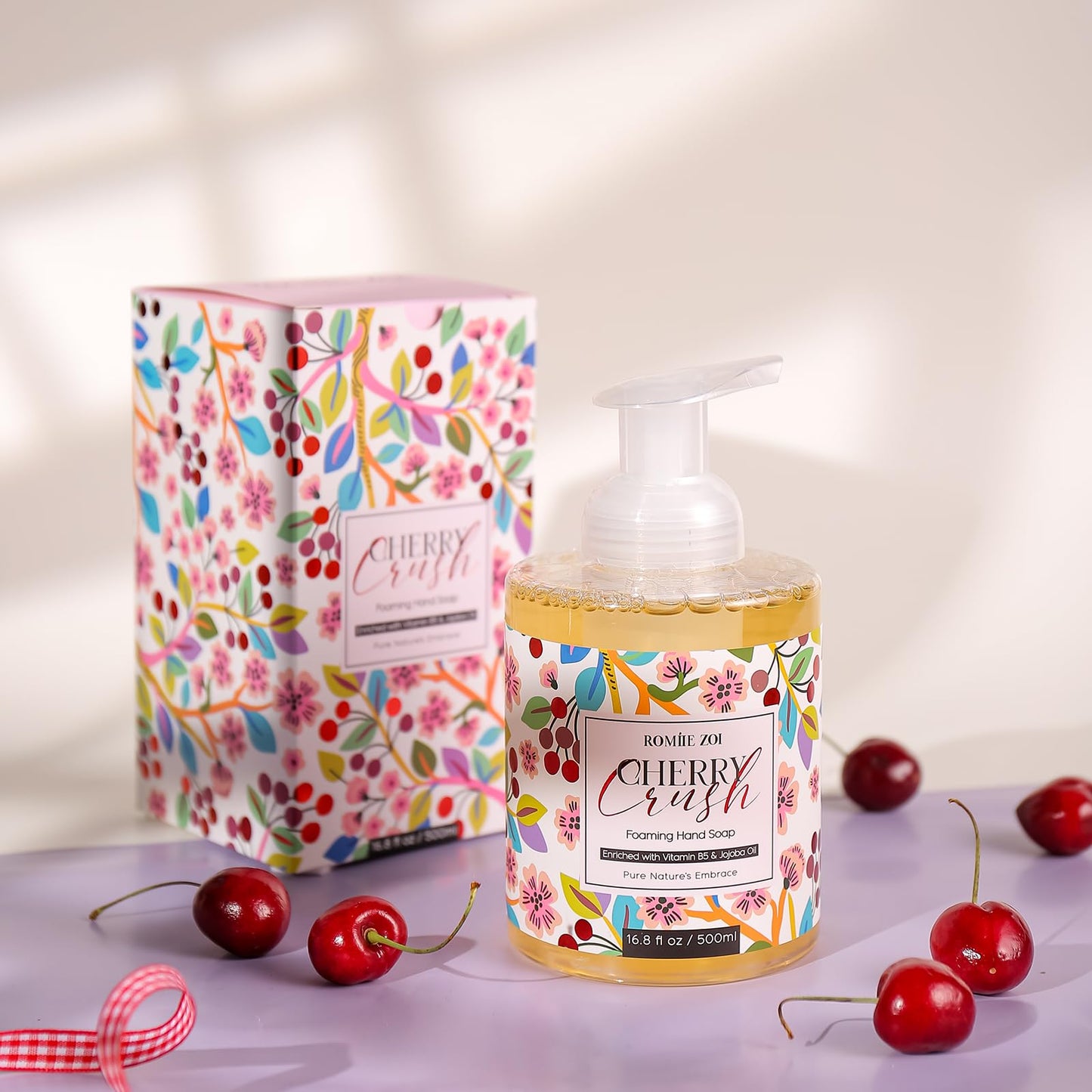 ROMIIE ZOI Foaming Hand Soap with Gift Box- Cherry Crush - Biodegradable Formula Moisture & Revitalize - 500ml/ 16.8oz