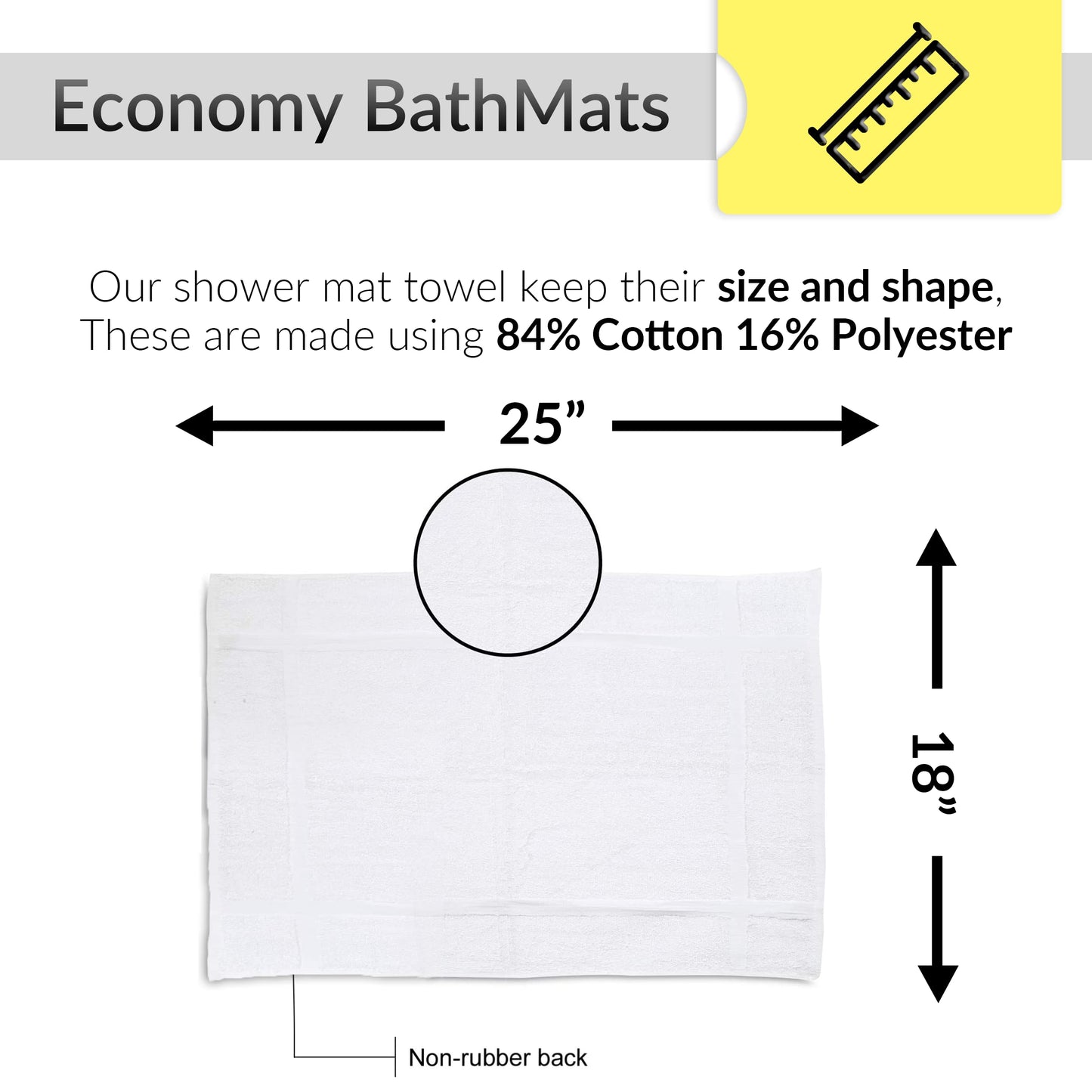 GOLD TEXTILES 12 Pack New Cotton Blend Economy White Hotel Bath Mat Towel (18x25 Inches) Light Weight Quick Drying & Machine Washable - Hotel Supplies Shower Bath Mat Towel