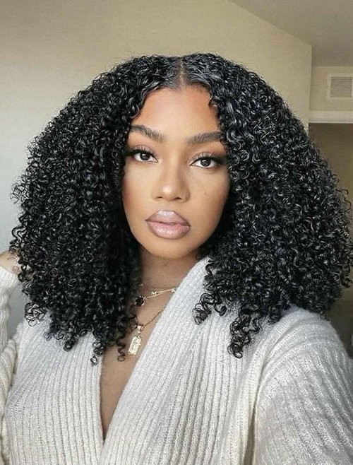 WIGER 15 inch Short Bob Lace Front Wigs 13X4X1 Curly T Part Wigs Middle Part Afro Kinky Curly Wigs Natural Black Synthetic Curly Wig For African American women