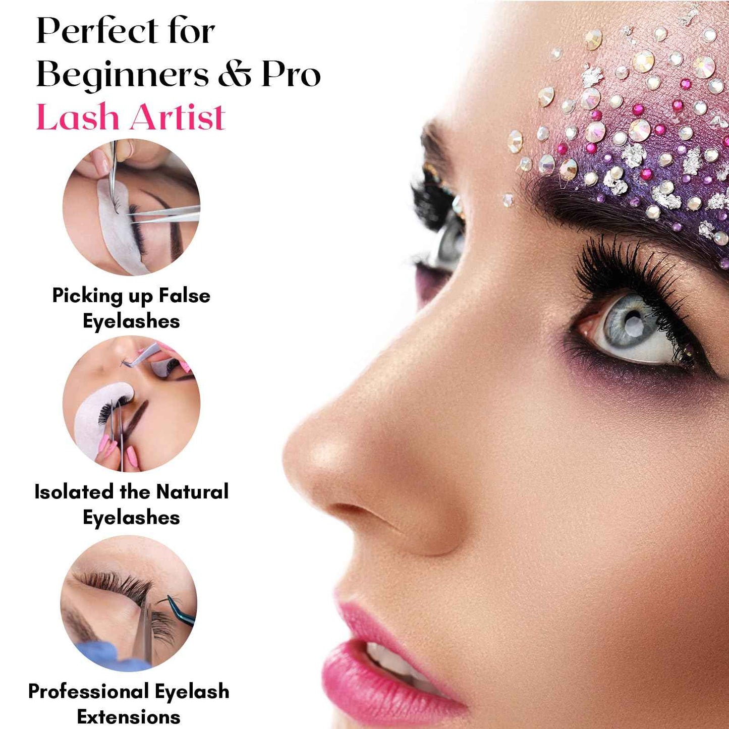 My Lash Tools 2Pcs Fiber Tip Lash Tweezers for Eyelash Extensions and Straight Isolation Tweezer Set – Professional Precision Fan Making, Mega Volume Boot Lashing, Classic & Mink Eyelashes, Black