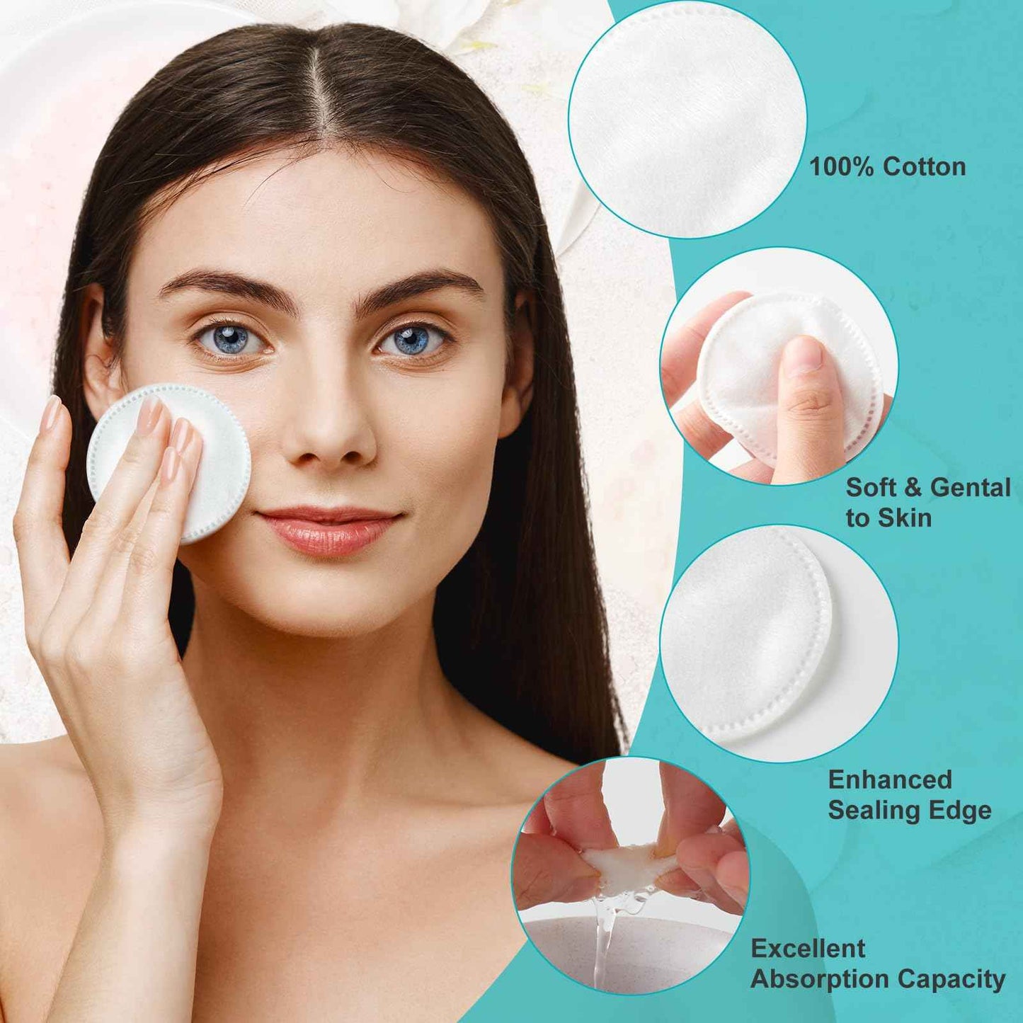 pink breeze Premium Cotton Rounds, 100 Count (Pack of 15) Cotton Pads for Face, 100% Cotton Makeup Remover Pads, Soft & Non-Irritating for Most Skin Types
