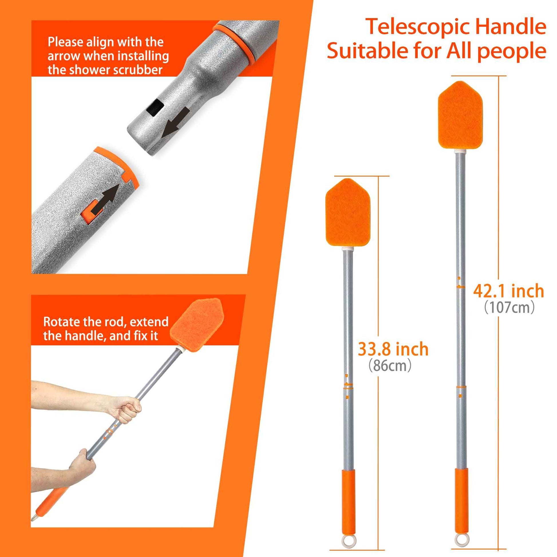 JEHONN 4-in-1 Tile Tub Scrubber with Long Handle, Upgraded Shower Cleaning Brush, 4 Different Function Scrub Brush Attachments Head for Bathroom, Bathtub, Floor, Wall, Baseboard