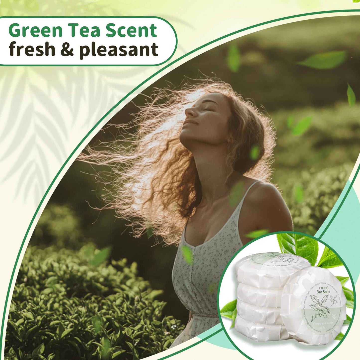 RAQEHO 120 Mini Bar Soap Bulk - Travel Soap Individually Wrapped Body Bath Gentle Soap Bars Men Women Travel Size Toiletries for Homeless Hotel Essentials for Guest Bathroom Airbnb（Green Tea）