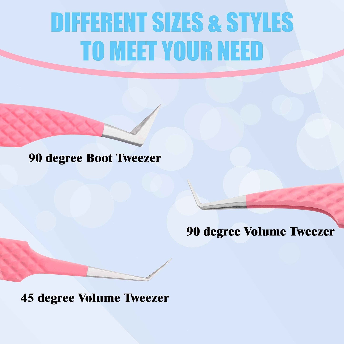 Hadiz Fiber Tip Volume Lash Tweezers Eyelash Extensions Volume Mega Volume 45 and 90 Degree Tweezers(Pack of 3, PINK)