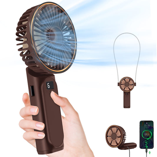 TUNISE Handheld Fan, Neck Fan, 4000mAh Desk Fan, 180° Adjustable, 6 Speed Wind, Display Electricity in Real Time, USB Rechargeable Foldable Fan, Quiet Personal Fan as Power Bank