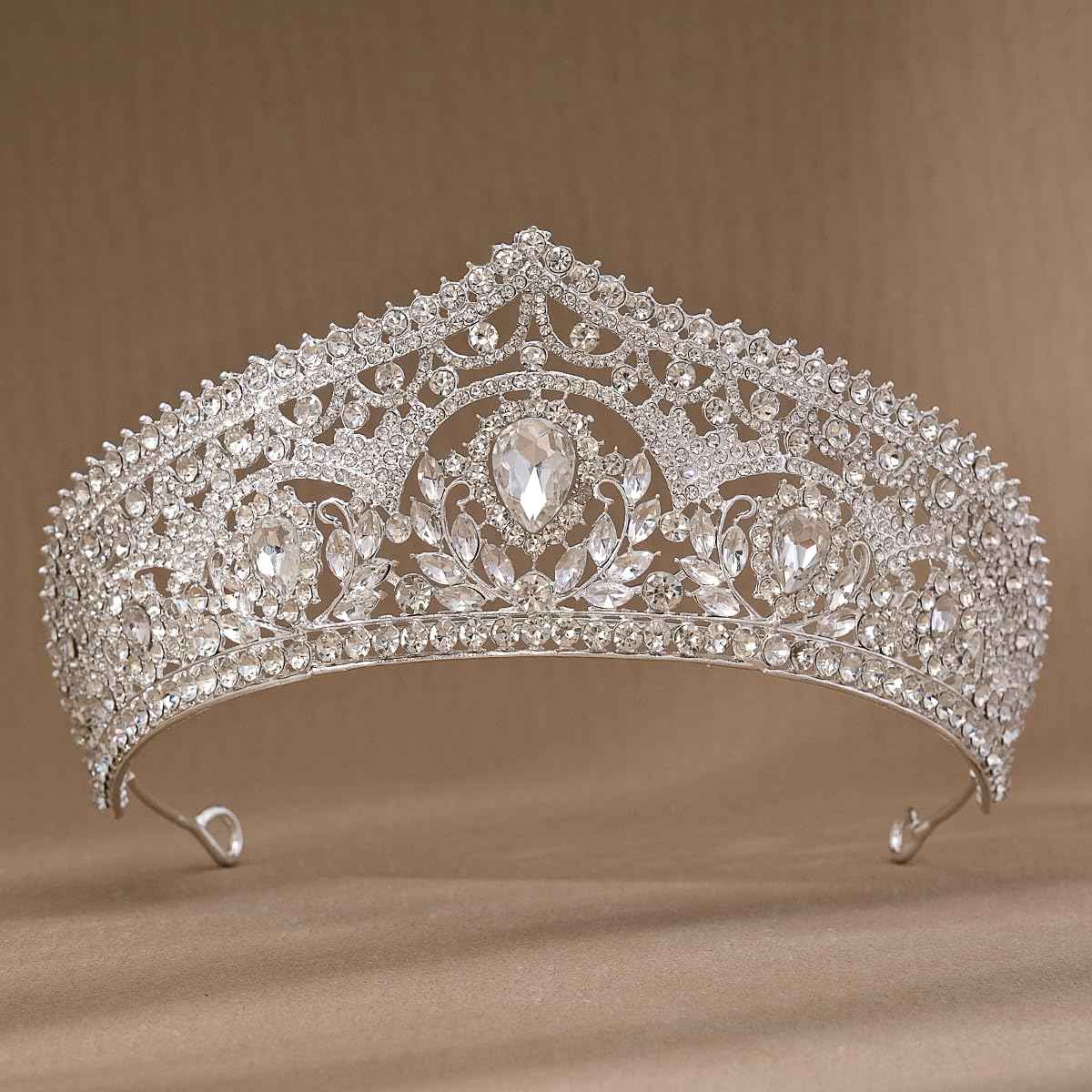 HEWEICSY Silver Tiaras and Crowns for Women,Wedding Tiara for Bride,Rhinestone Queen Crown,Crystal Costume Hair Accessories for Birthday Prom Party