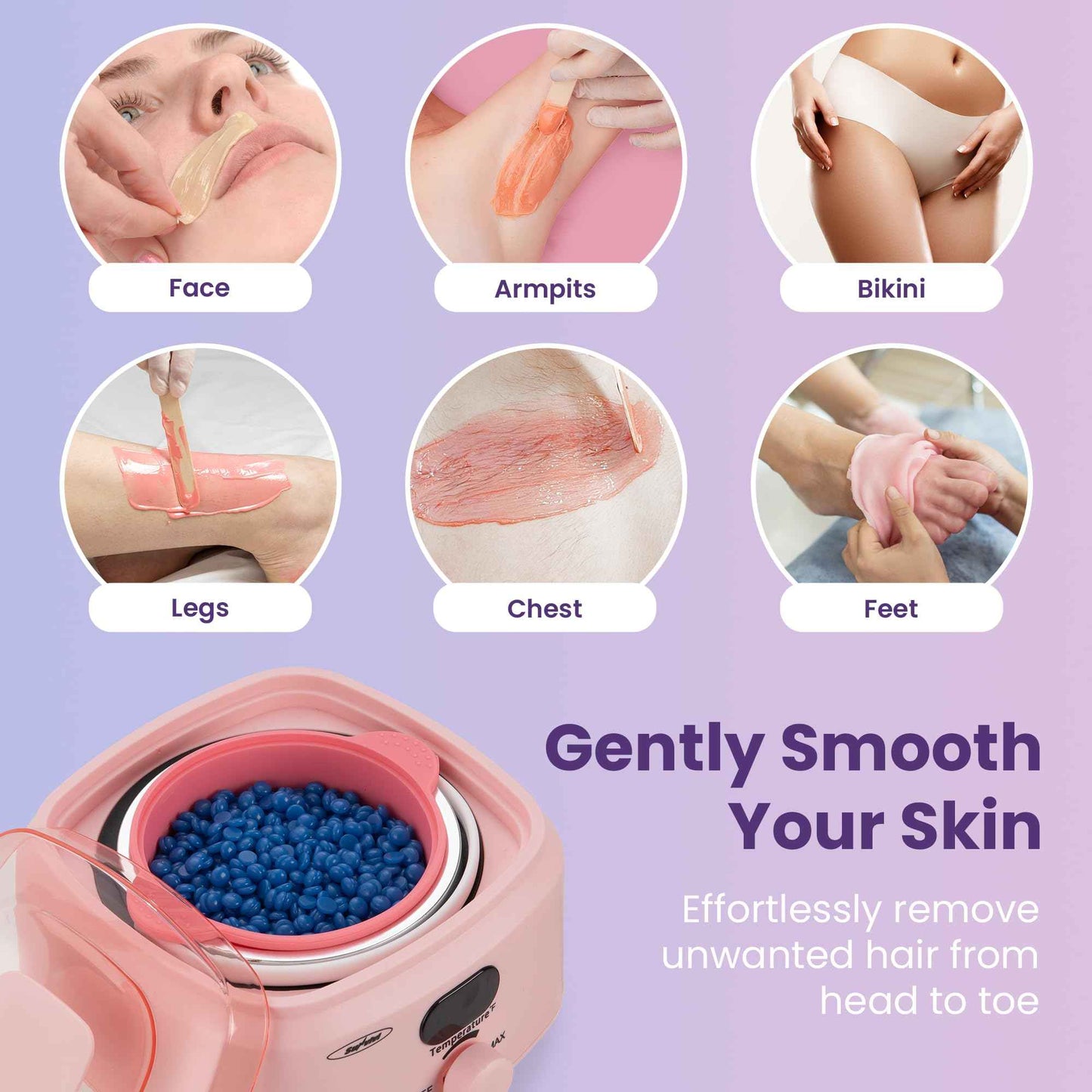 Sunvivi Waxing Kit, Brazilian Wax Warmer for Hair Removal with 5 Bag Hard Wax Beads, Digital Display Melt Warmer Kit for Women Men Full Body, Legs, Face, Bikini,Sensitive skin, Pink