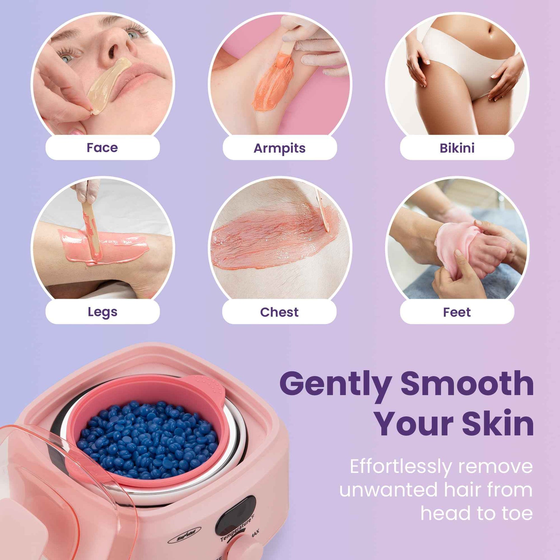 Sunvivi Waxing Kit, Brazilian Wax Warmer for Hair Removal with 5 Bag Hard Wax Beads, Digital Display Melt Warmer Kit for Women Men Full Body, Legs, Face, Bikini,Sensitive skin, Pink
