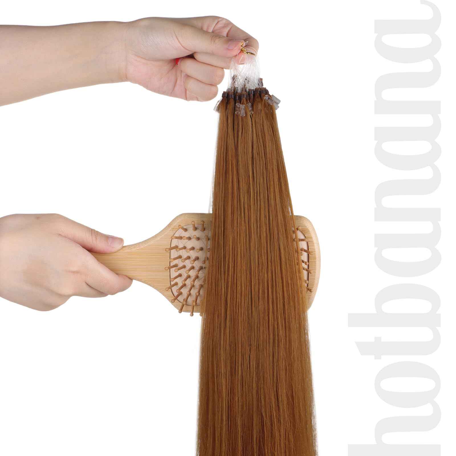 HOTBANANA Micro Ring Hair Extensions, 14 inch 50g 50s Copper Micro Beads Link Straight Real Human Hair Extensions