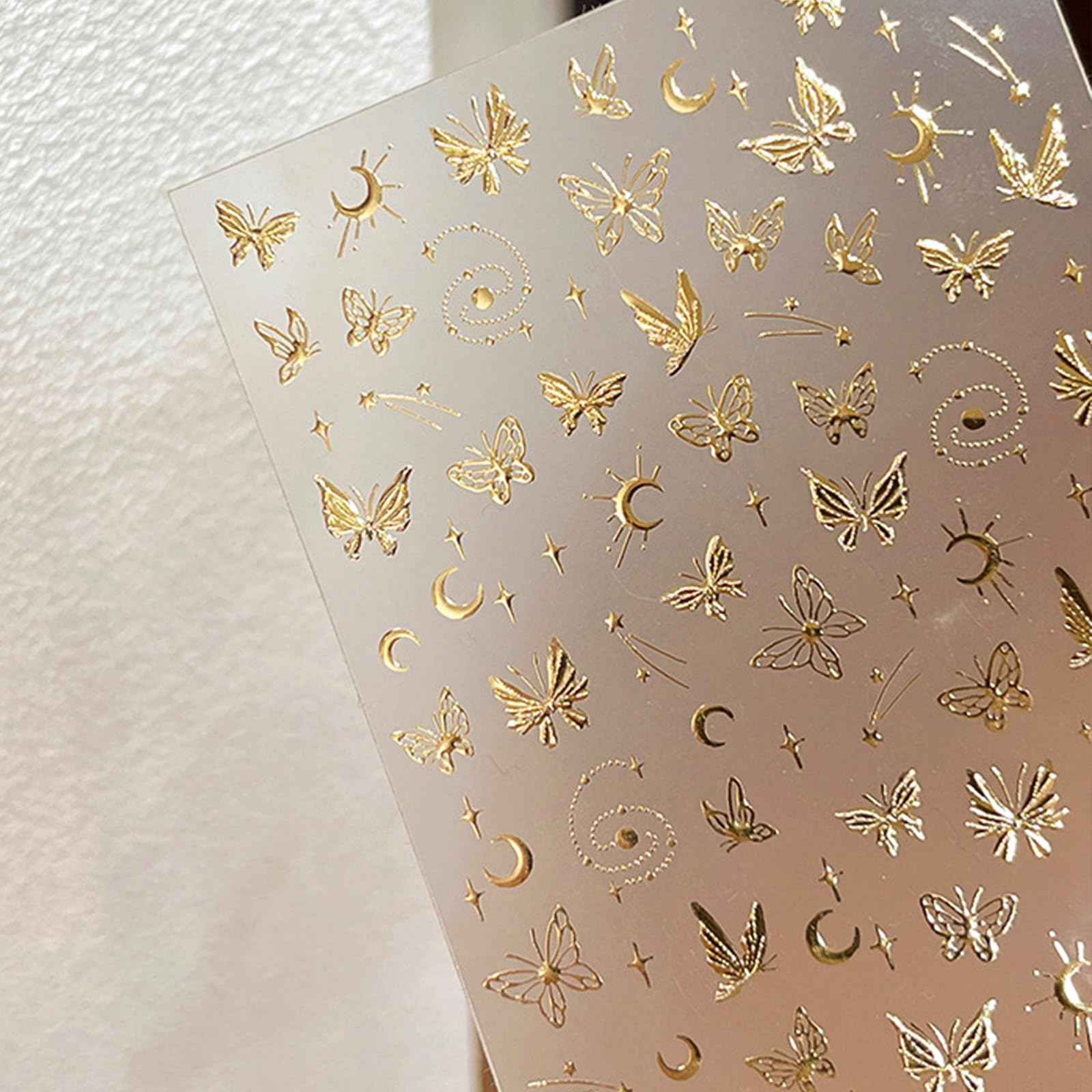5D Embossed Gold Nail Stickers Butterfly Nail Art Stickers Spring Nail Decals Golden Self-Adhesive Star Moon Nail Decals for Women Girls Acrylic Nails Manicure DIY Nail Supplies