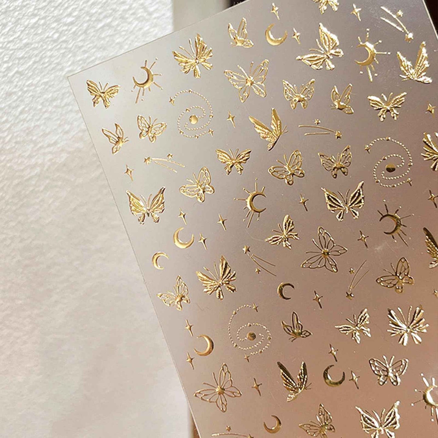 5D Embossed Gold Nail Stickers Butterfly Nail Art Stickers Spring Nail Decals Golden Self-Adhesive Star Moon Nail Decals for Women Girls Acrylic Nails Manicure DIY Nail Supplies