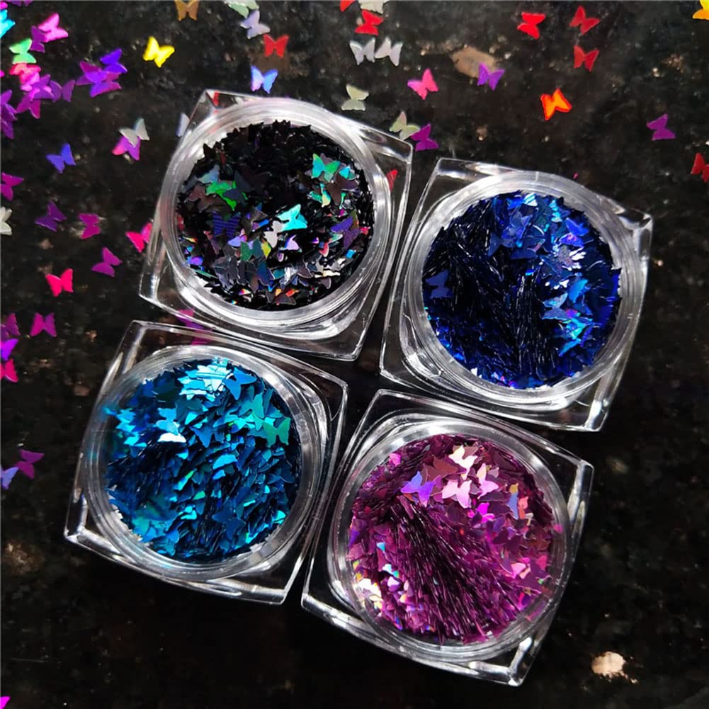 Minejin Nail Art Glitter Sequins Butterfly Shinning Acrylic 3D Flakies Stickers Tips Decoration 12 Color