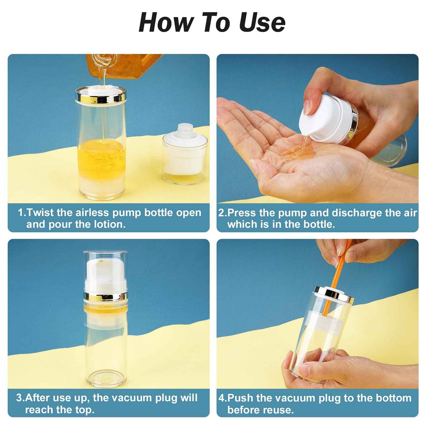 Cosywell Airless Pump Bottles 3.4oz/100ml Empty Moisturizer Pump Dispenser Airless Cosmetic Pump Container Travel Pump Bottles for Toiletries Shampoo Lotion and Cream Clear 2 Pack