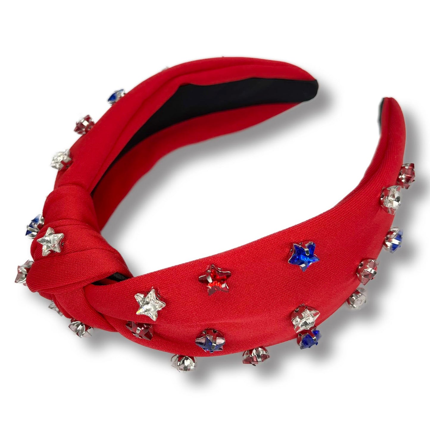 SZJULR 4th of July Headband Pearl Crystal Knotted Women Star Rhinestone Hairband American Flag Wide Blue White Red Patriotic Fashion Holiday Top Knot Independence day Headbands