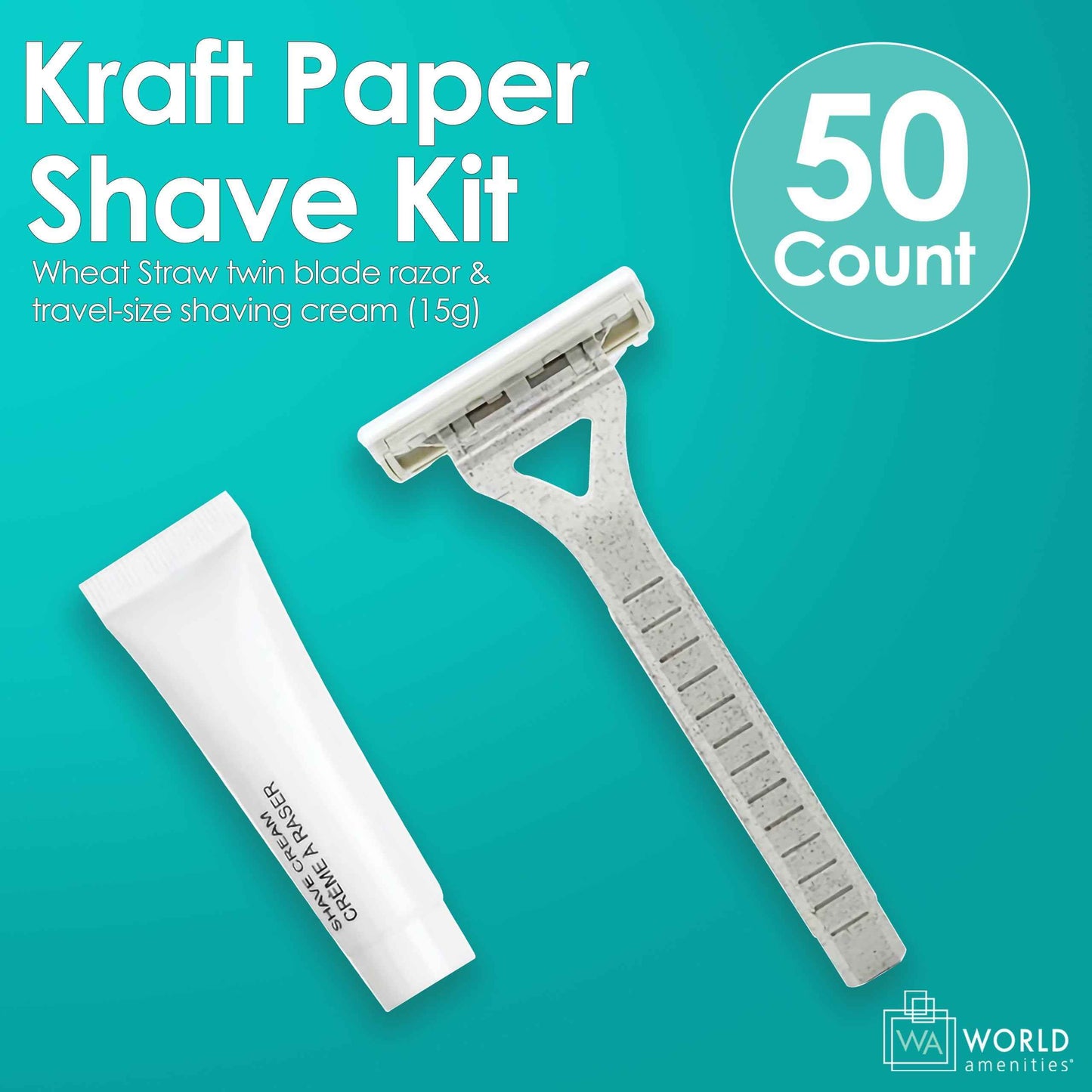 World Amenities Kraft Paper Shave Kit - Bulk Homeless Care Package - Dual Blade Safety Razor and Shave Cream Set (50 Pack)