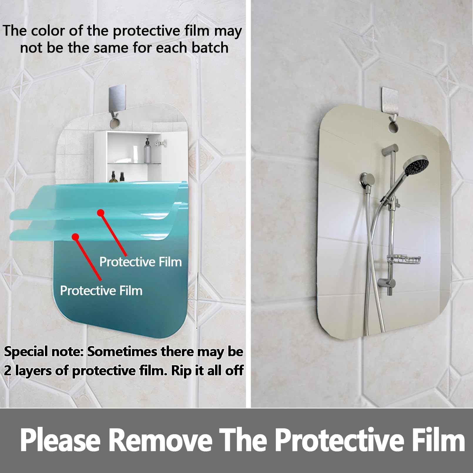 2 Pack Shower Mirror for Shaving, Larger 10.7x8 In Mirror for Wall Hanging Kids Safety, Frameless Portable Travel Camping Mirrors, Unbreakable Handheld Locker Shave Mirror, Makeup Plastic, NOT Fogless