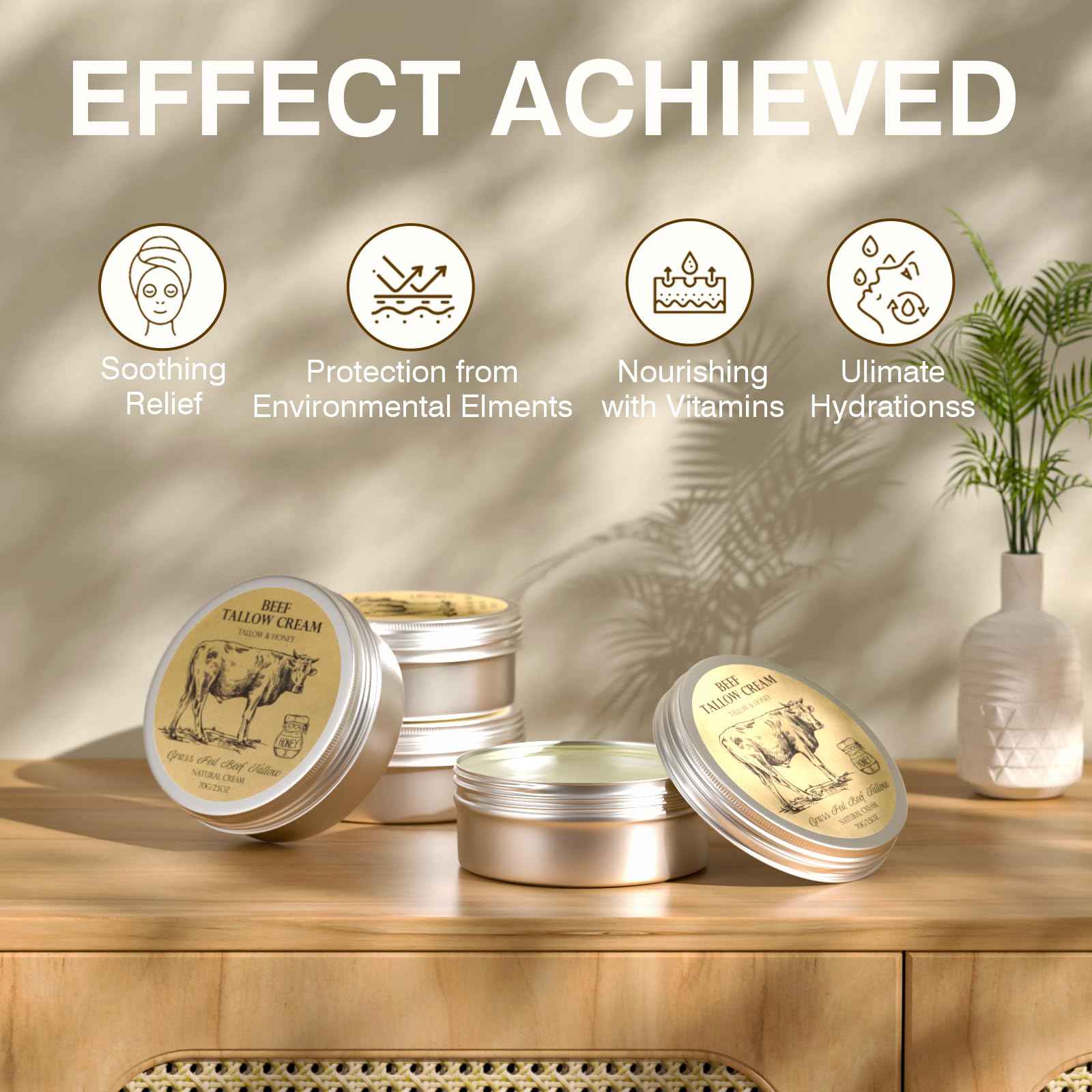 Beef Tallow for Skin, Tallow and Honey Cream,Tallow Face Moisturizer, Natural Grass-Fed Beef Tallow Balm with Raw Honey Moisturizing Cream for Body Lotion Skin Care 2 Packs