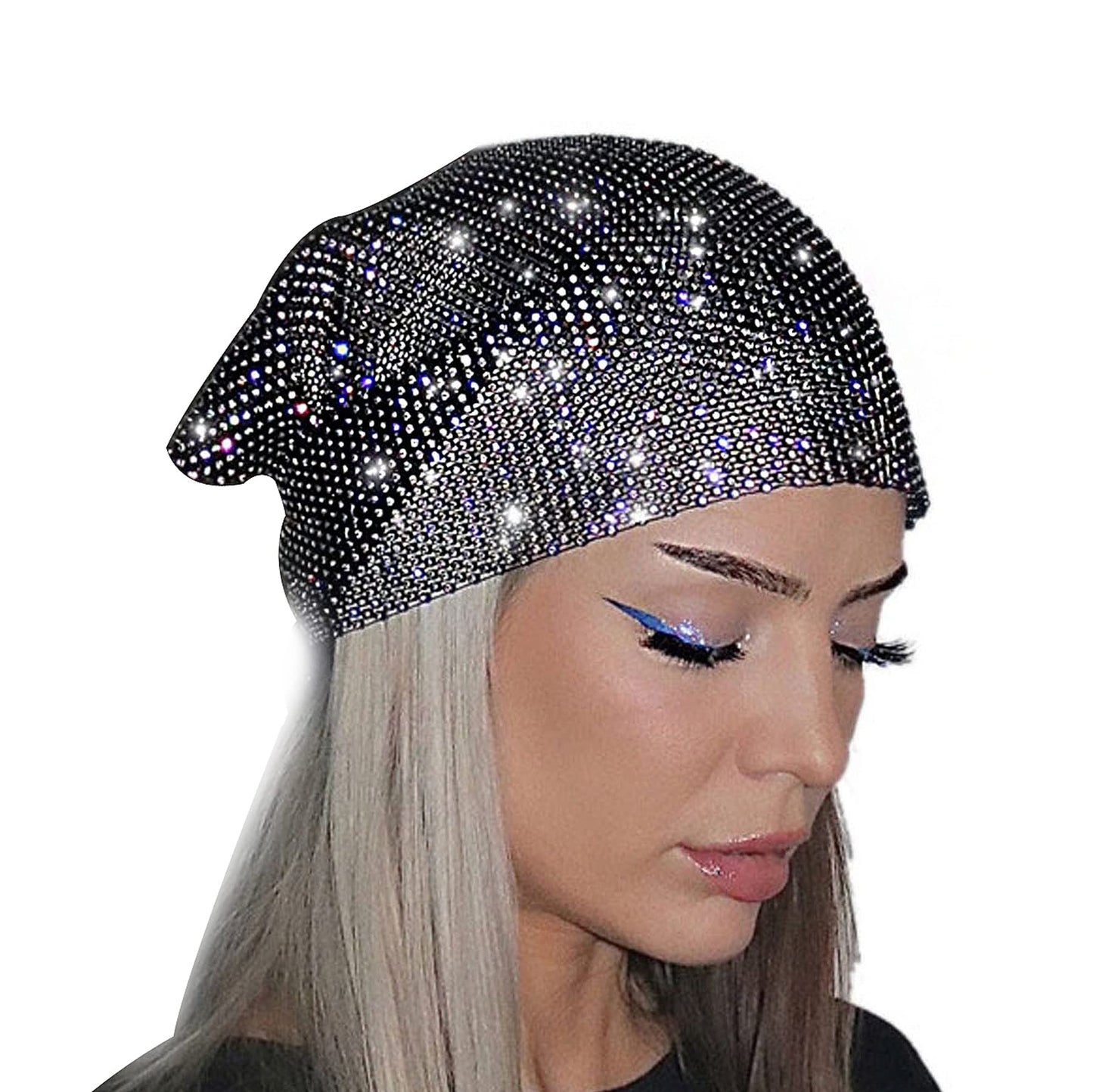 Eilova Orityle Sparkly Rhinestone Mesh Headband Crystal Head Scarf Kerchiefs Turban Party Nightclub Rave Edge Hair Bandana