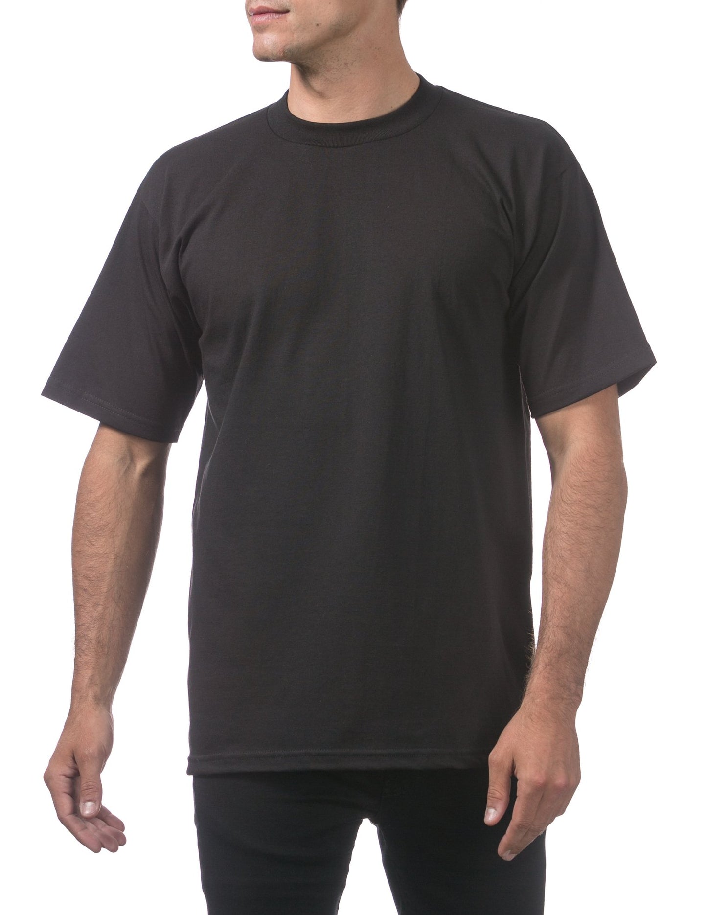 Pro Club Men's Heavyweight Cotton Short Sleeve Crew Neck T-Shirt, Black, Small