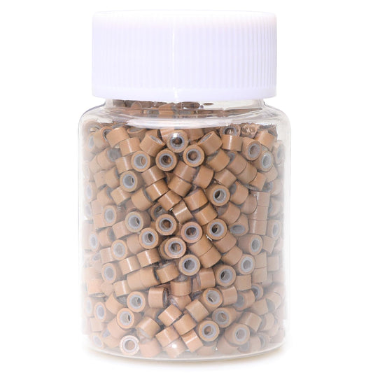 NIACONN 1000pcs Microlink Beads 4mm Silicone Lined Hair Tinsel Beads Micro Link Rings for Hair Extension - light Brown