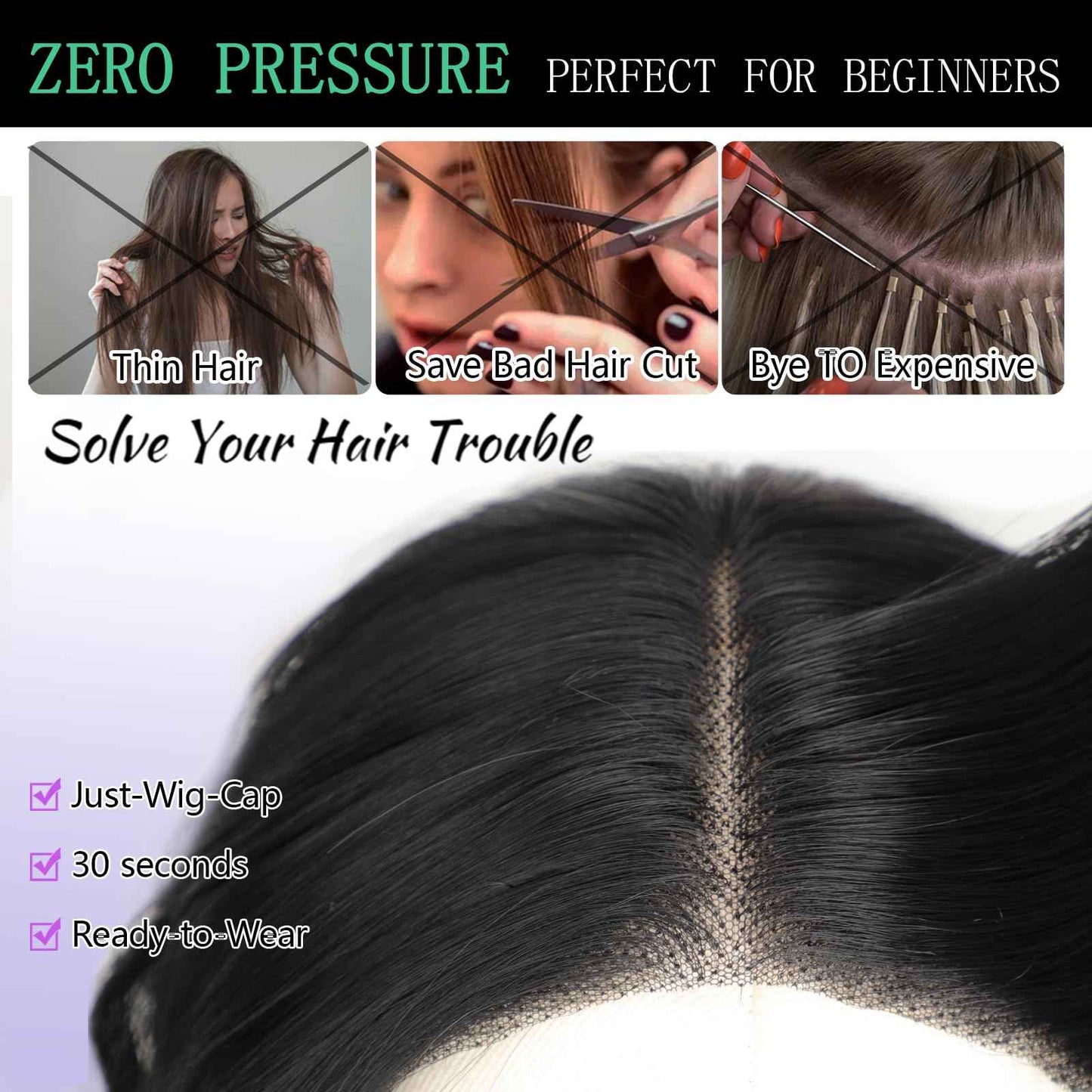 AISI HAIR 14 Inch Natural Black Wigs for Women - Shoulder Length Wave Wig with Pre-Cut Lace Hairline, Middle Part Natural Wavy Bob Synthetic Heat Resistant Fiber for Daily and Party