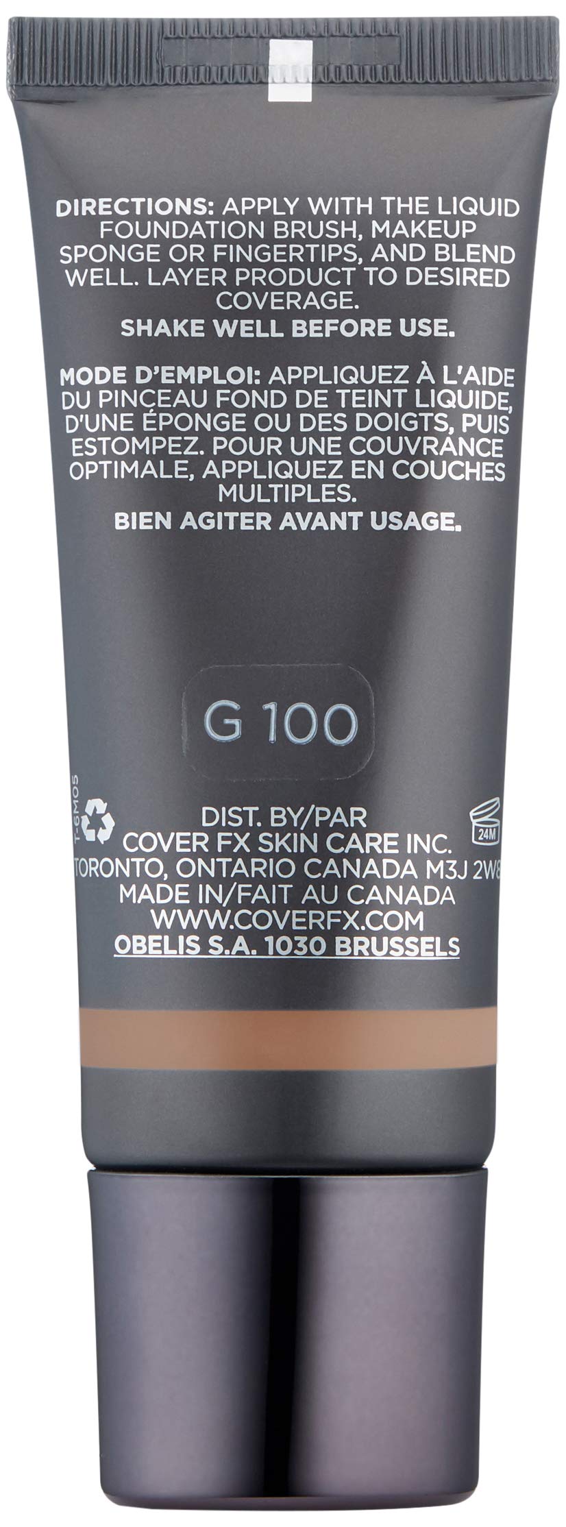 Cover FX Natural Finish Foundation: Water-based Foundation that Delivers 12-hour Coverage and Natural, Second-Skin Finish with Powerful Antioxidant Protection - G100, 1 fl. oz.