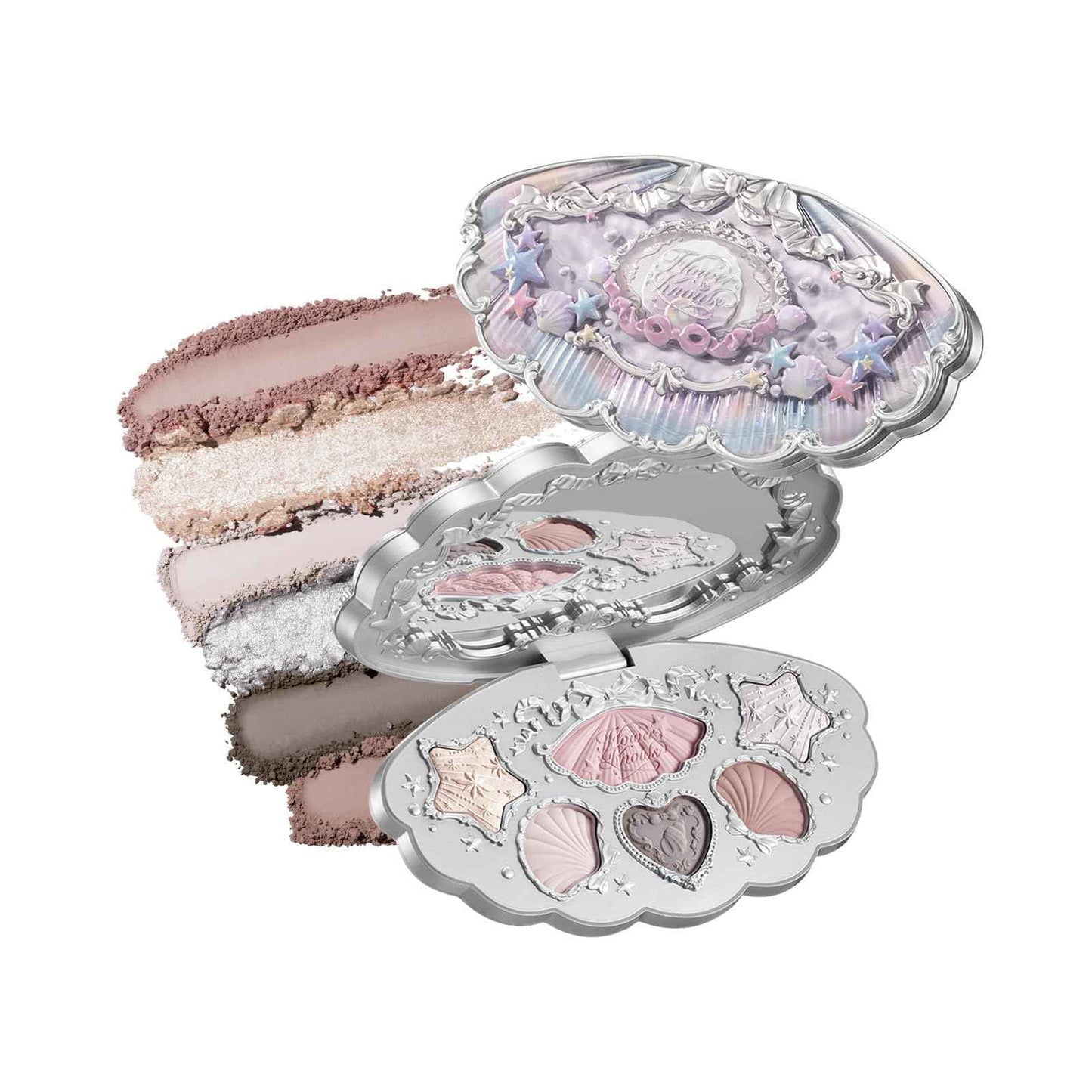 Flower Knows Shell's Jewel 6-Color Makeup Palette,Nude Pink Eyeshadow with 4 Matte + 2 Shimmer Shades,Blendable Smooth Cute Eye Makeup,0.23 Oz(01 Moonlight Pearl)