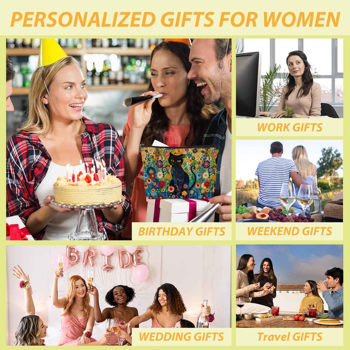 Floral Garden Cat Makeup Bag Cat Lover Gifts Cosmetic Bag Cat Gifts Cat Themed Gifts for Women Girls Daughter Friends Niece Aunt Travel Toiletry Bag Cat Mom Gifts Christmas Birthday Gifts