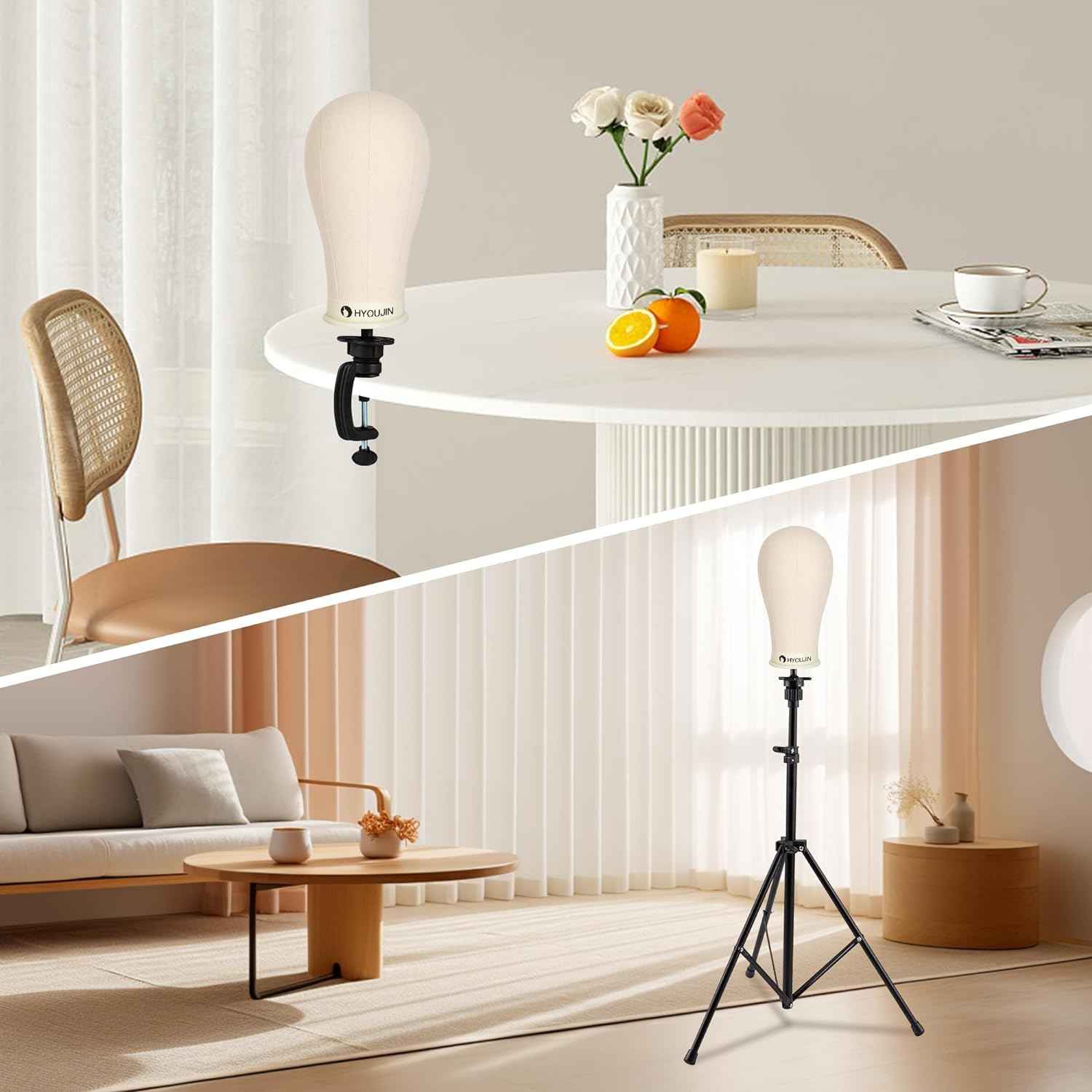 HYOUJIN Wig Stand with Adjustable Mannequin Head, Tripod Stand, Canvas Block Head, Wig Caps, T-Pins, Carry Bag (35.4-52.4in)