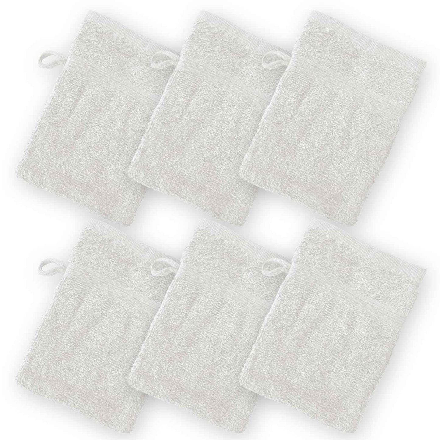 Homewear High Rise Stripe 6 Pack 6 x 8.5 Wash Mitt Set, Low Twist, Highly Absorbent, Gentle Hand and Face Cloth, European Style with Loop, White