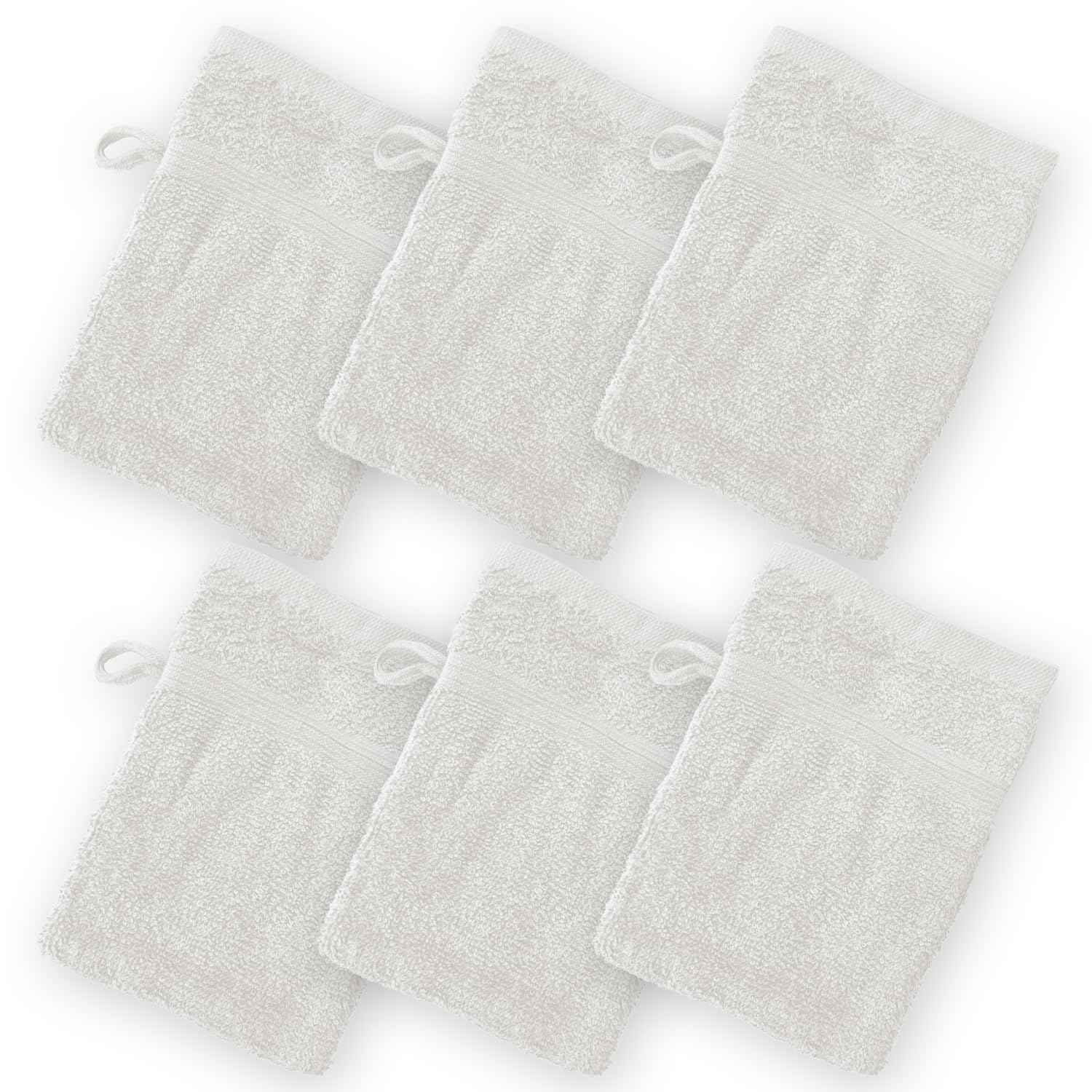 Homewear High Rise Stripe 6 Pack 6 x 8.5 Wash Mitt Set, Low Twist, Highly Absorbent, Gentle Hand and Face Cloth, European Style with Loop, White