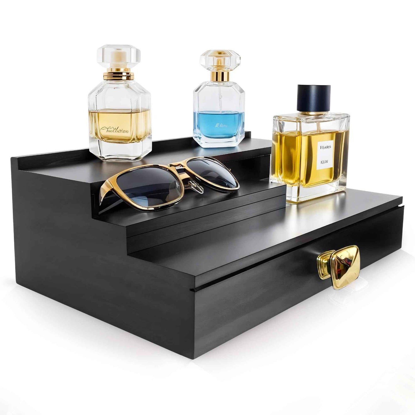 Wooden Cologne Organizer for Men – 3-Tier Cologne Shelf for Perfume Display with Hidden Compartment, Perfume Tray & Rack for Dresser, Stylish Stand for Bathroom, Great Gift for Men