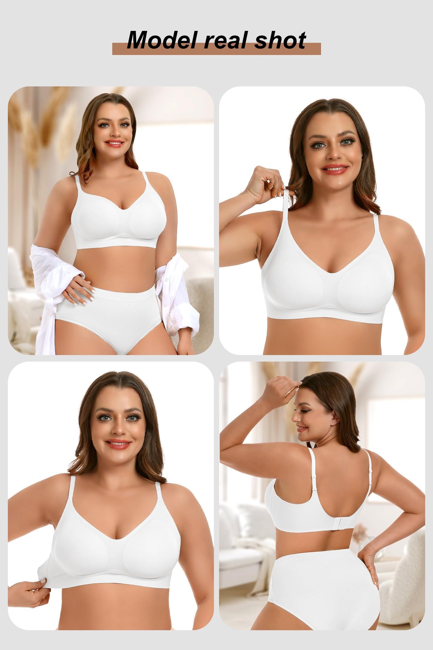 Vertvie Womens Seamless Bra No Underwire Comfort Push Up Bras Buttery Soft Wireless Bralette Full Coverage Sport Everyday Bra(White,Small)