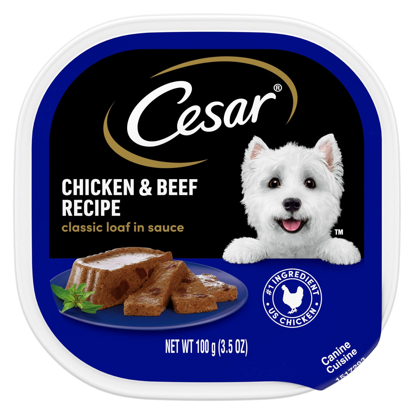 CESAR Wet Dog Food Classic Loaf in Sauce Chicken & Beef Recipe, 3.5 oz. Easy Peel Trays, Pack of 24