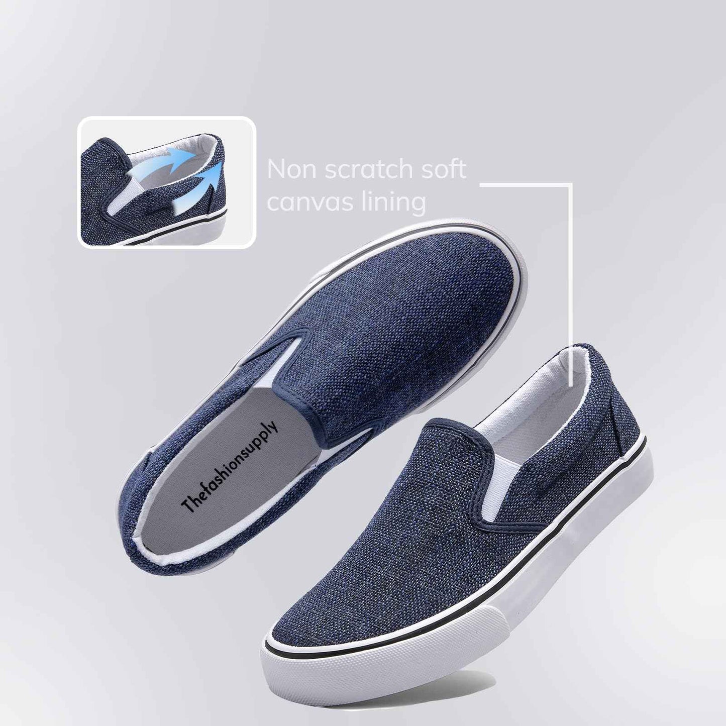 Low-Top Slip Ons Women's Fashion Sneakers Casual Canvas Sneakers for Women Comfortable Flats Breathable Padded Insole Slip on Sneakers Women Low Slip on Shoes (Denim, Numeric_8)