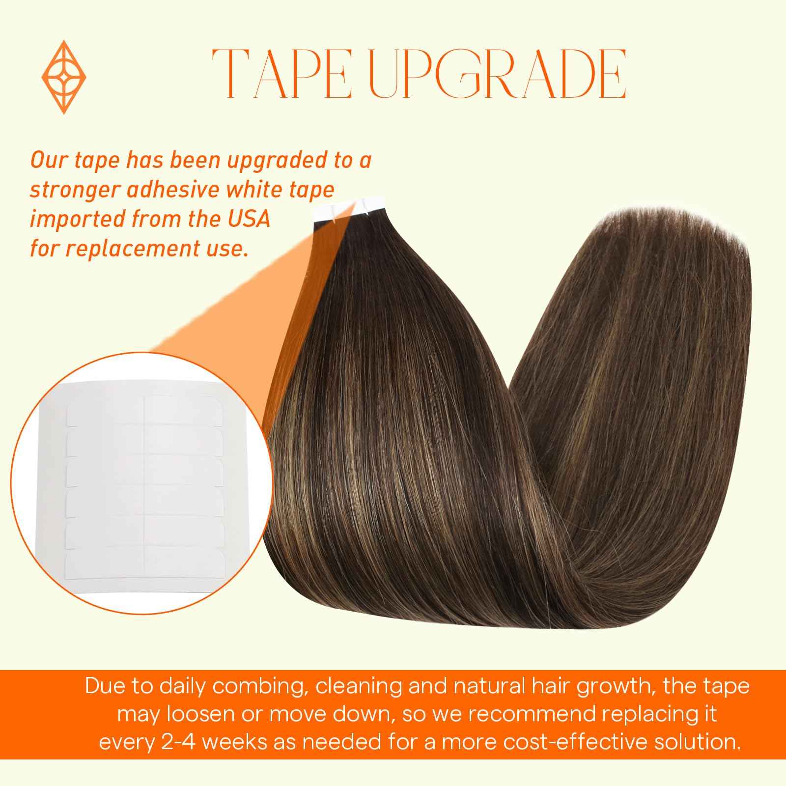Full Shine Tape in Hair Extensions Real Human Hair 20Inch Double Sided Hair Extensions Tape in Adhesive 20Pcs 50G Dark Brown to Ash Brown Seamless Tape in Extensions Invisible Skin Weft Add Volume