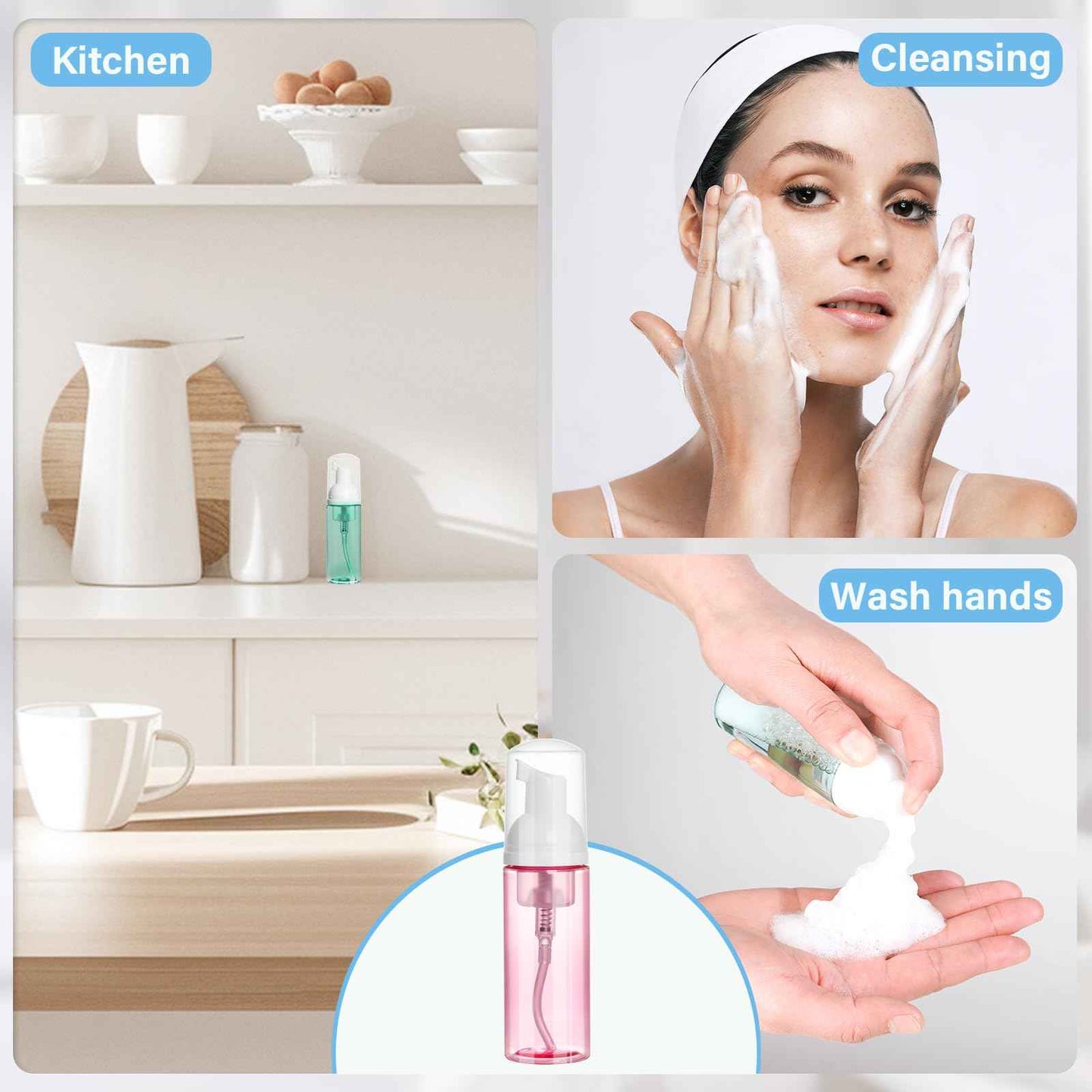 ShanySheny 2oz Travel Foam Pump Bottle, 3PCS Empty Foaming Dispenser for Hand Soap, Shampoo, Lash Cleanser (60ml)