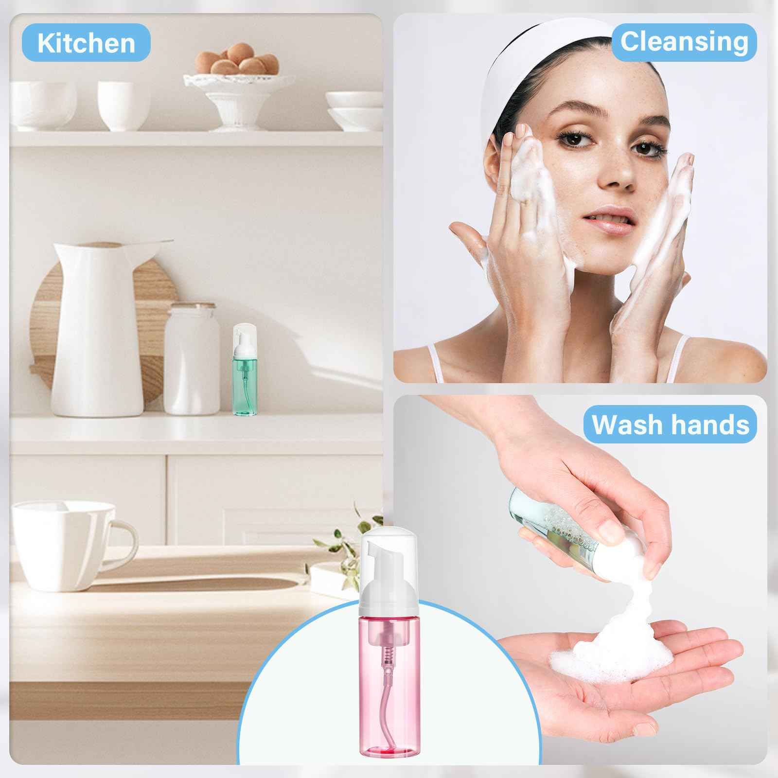 ShanySheny 2oz Travel Foam Pump Bottle, 3PCS Empty Foaming Dispenser for Hand Soap, Shampoo, Lash Cleanser (60ml)