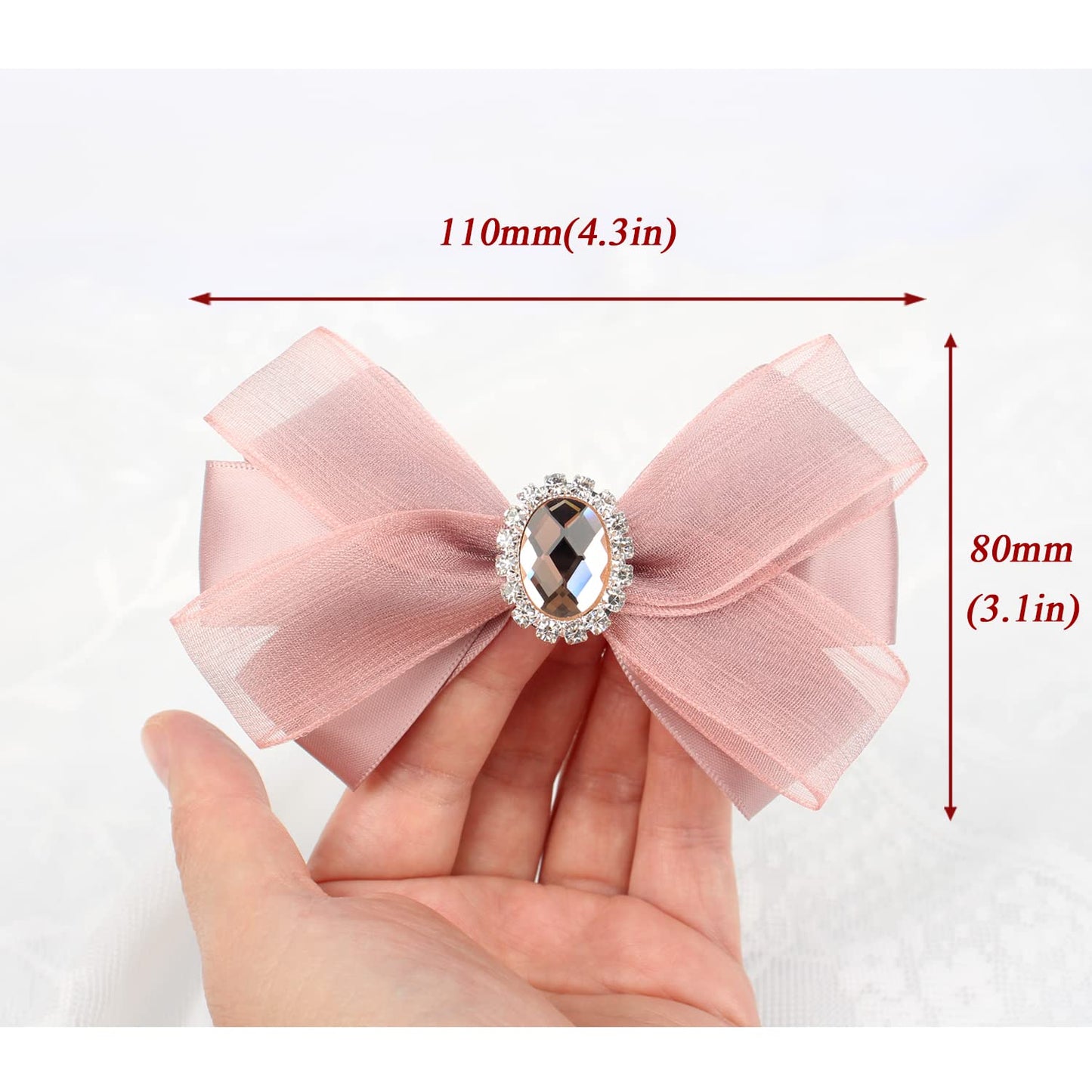 Hair Bows for Women dark pink Bow Clips embellished with Rhinestones and Yarn beautiful and elegant Satin Barrette for Ladies (dark pink)