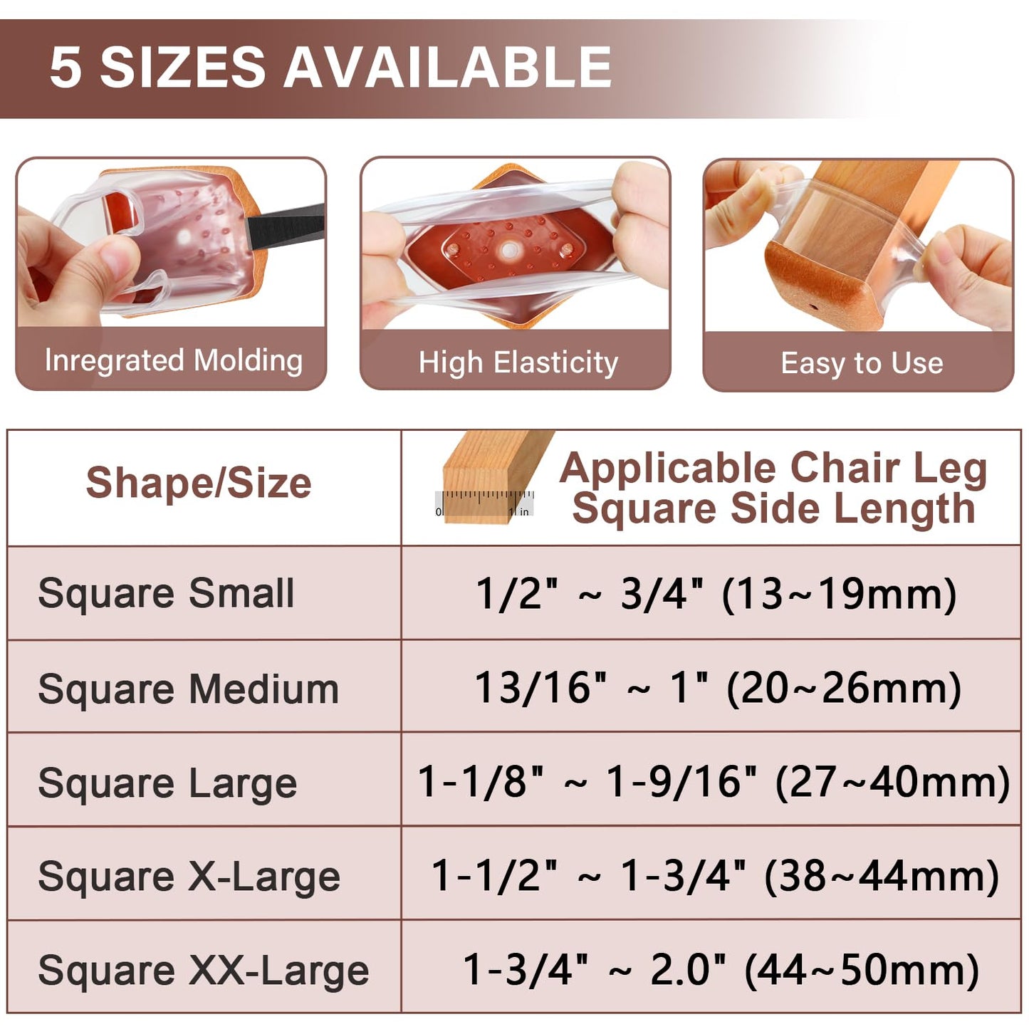 Chair Leg Floor Protectors Square Chair Leg Protectors for Hardwood Floors Silicone Caps Felt Strengthen Bottom Protection Non Slip Reduce Noise 16 Pack Clear Square XL Fit:1-1/2" ~ 1-3/4" (38~44mm)