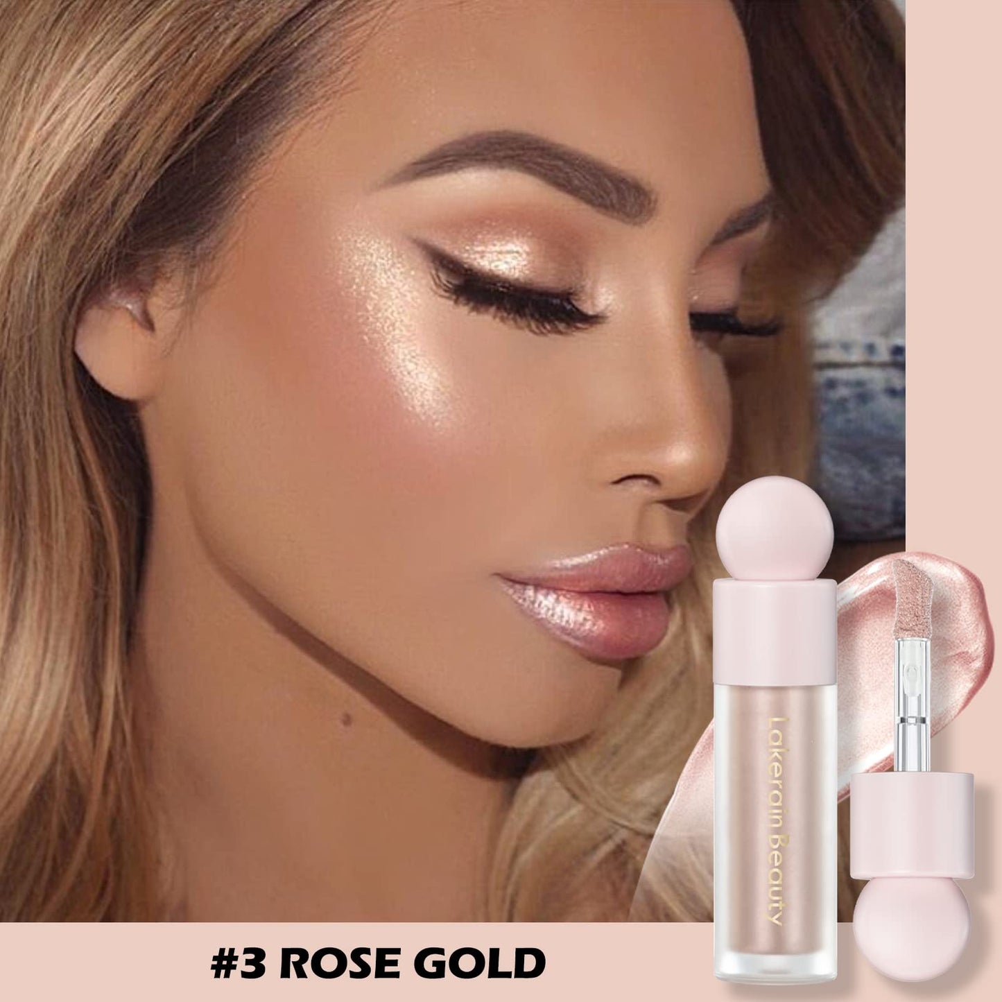 Erinde Liquid Highlighter Makeup, Pink Luminizer Face Highlight Makeup Stick, Natural Beauty Glow Finish, Lightweight Blendable Cream Face Body Liquid Illuminator Bronzer, Cruelty-free, 03 Rose Gold