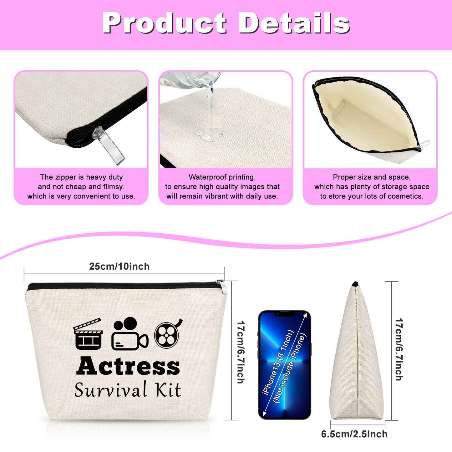 Gfhzdmf Actress Gift Acting Gift for Drama Actor Actress Makeup Bag Theater Present Zipper Pouch Theatre Drama Travel Cosmetic Pouch Funny Actor Student Presents Musical Teacher Graduation prezzie