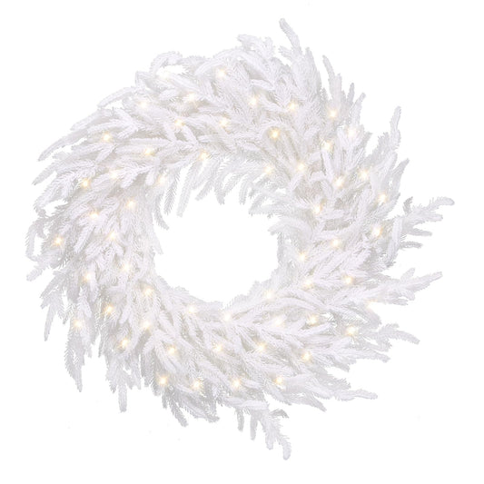 ENVEN 24" Prelit Christmas Wreath for Front Door 50LED Real Touch Norfolk Pine Wreath Artificial Faux Pine Wreath Realistic Holiday Decoration for Home Decor (White)