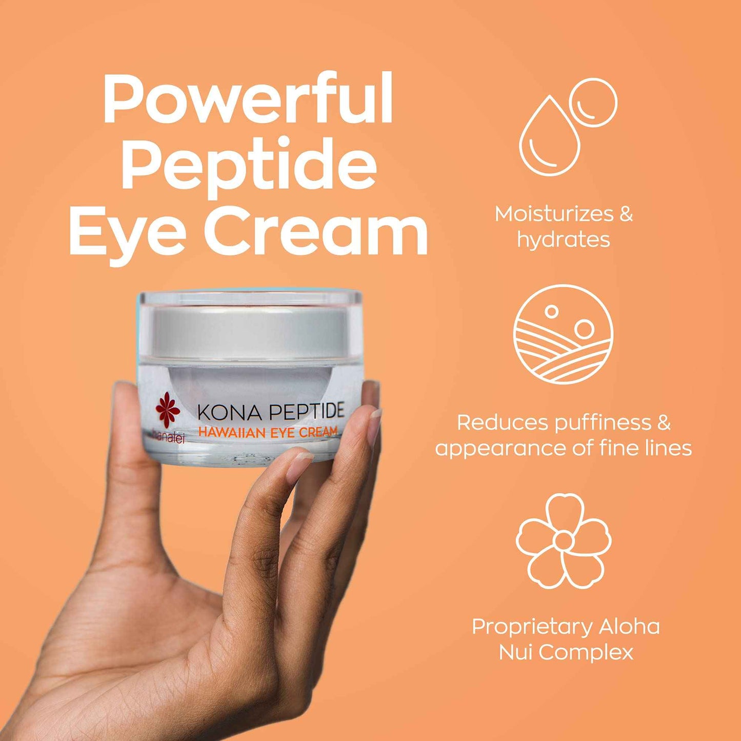 Hanalei Kona Peptide Eye Cream with Caffeine – Reduces Wrinkles, Puffiness, Dark Circles, Hydrating, Smoothing, Revitalizing Formula with Hawaiian Botanicals and Peptides – Cruelty-Free, Vegan, 0.5 oz