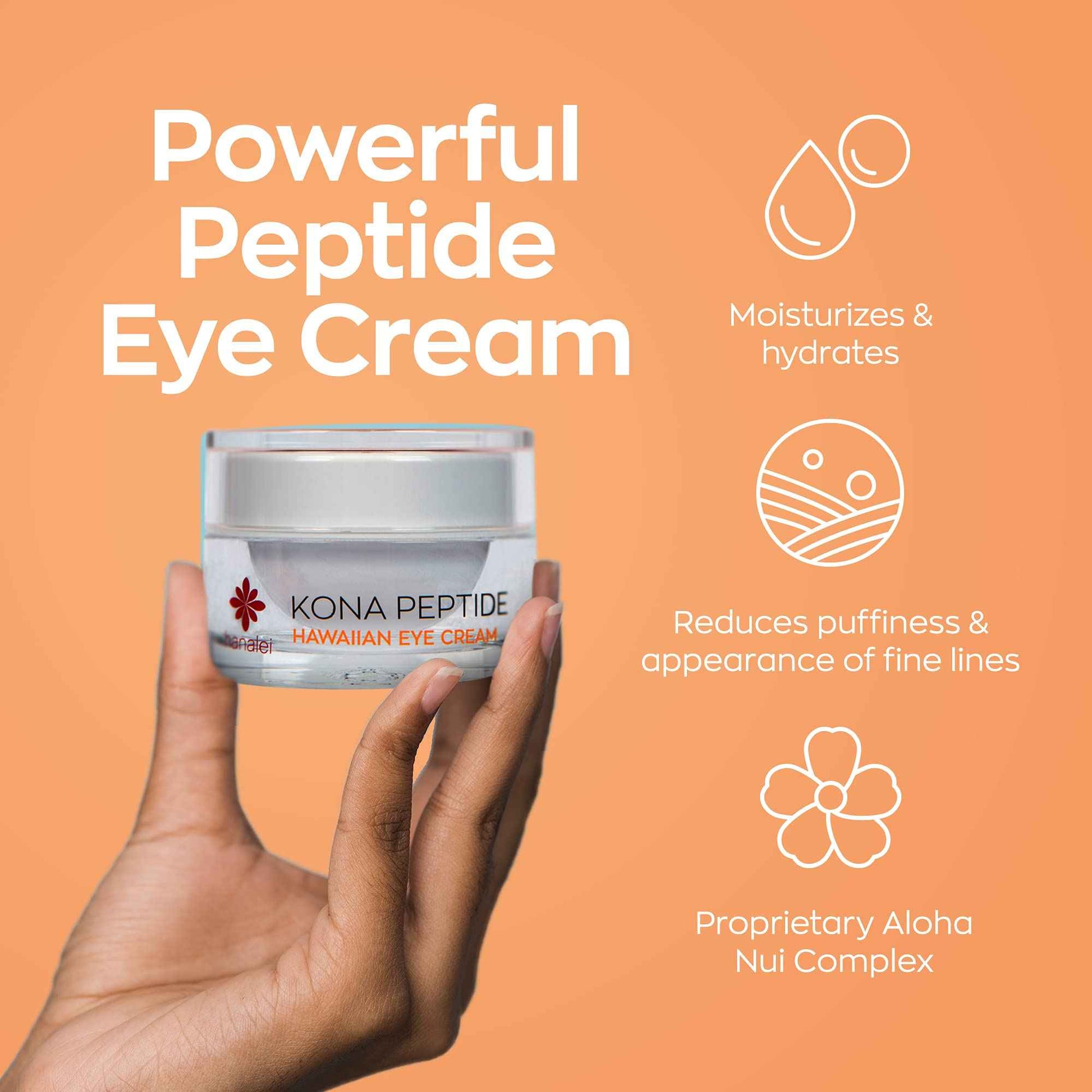 Hanalei Kona Peptide Eye Cream with Caffeine – Reduces Wrinkles, Puffiness, Dark Circles, Hydrating, Smoothing, Revitalizing Formula with Hawaiian Botanicals and Peptides – Cruelty-Free, Vegan, 0.5 oz