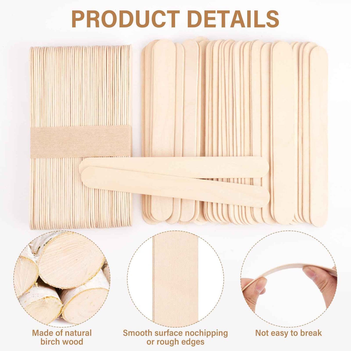 WoBiogHo 1500 Pcs Wooden Wax Sticks 6-Inch Jumbo Wood Waxing Stick Wax Spatulas Applicator Multi-Purpose Wood Popsicle Craft Sticks for Body Hair Removal, Tongue Depressors and Craft Projects